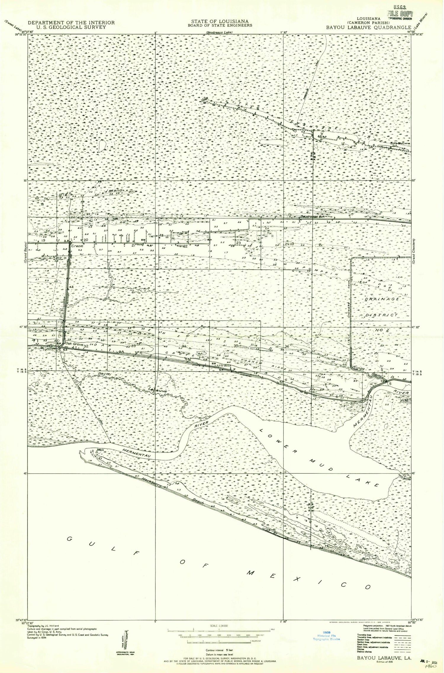 Classic USGS Creole Louisiana 7.5'x7.5' Topo Map Image