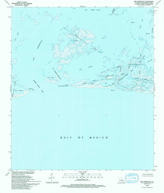 Classic USGS Bay Ronquille Louisiana 7.5'x7.5' Topo Map Image