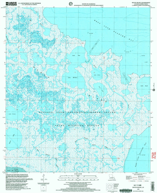 Classic USGS Bayou Blanc Louisiana 7.5'x7.5' Topo Map Image