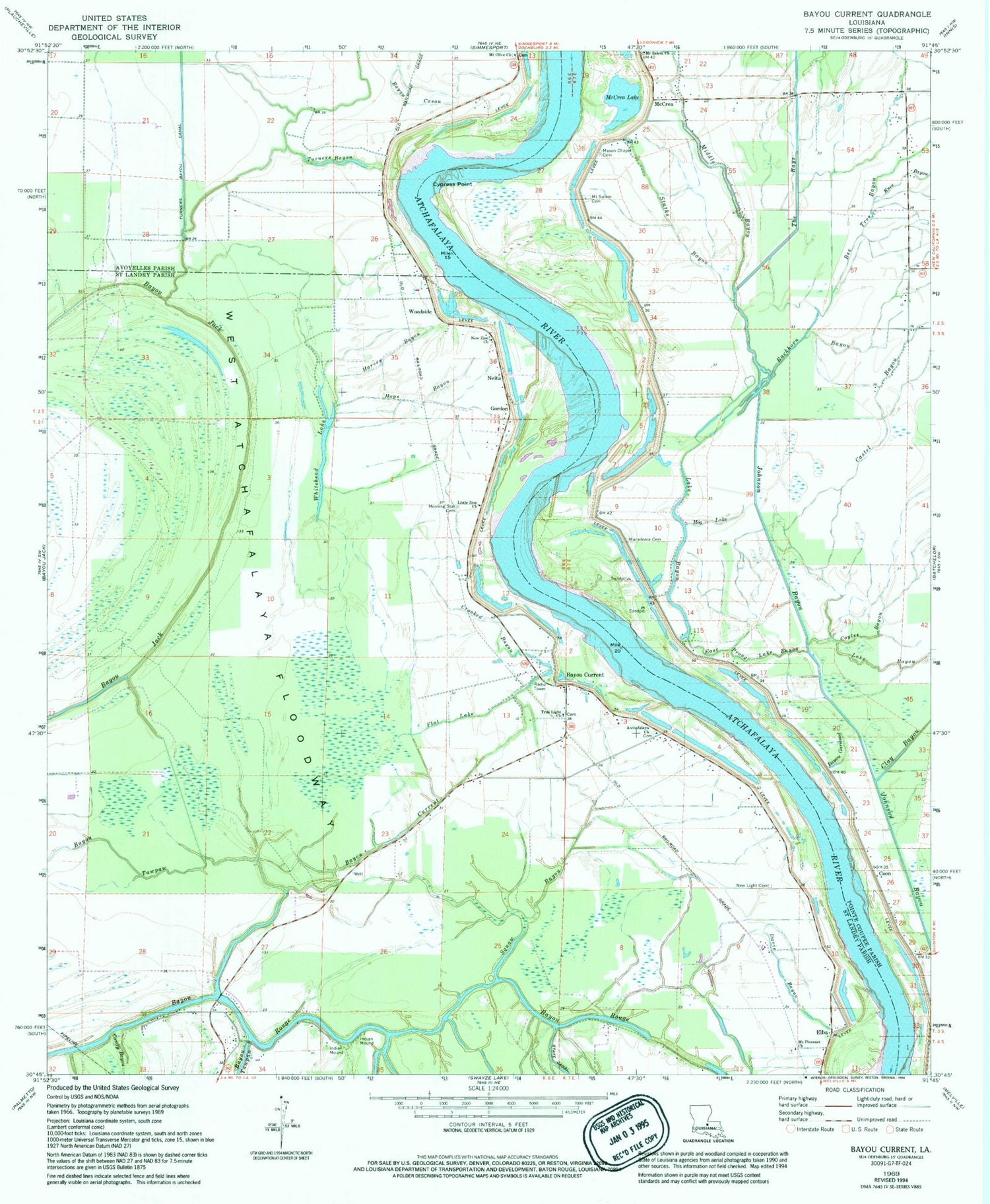 Classic USGS Bayou Current Louisiana 7.5'x7.5' Topo Map Image