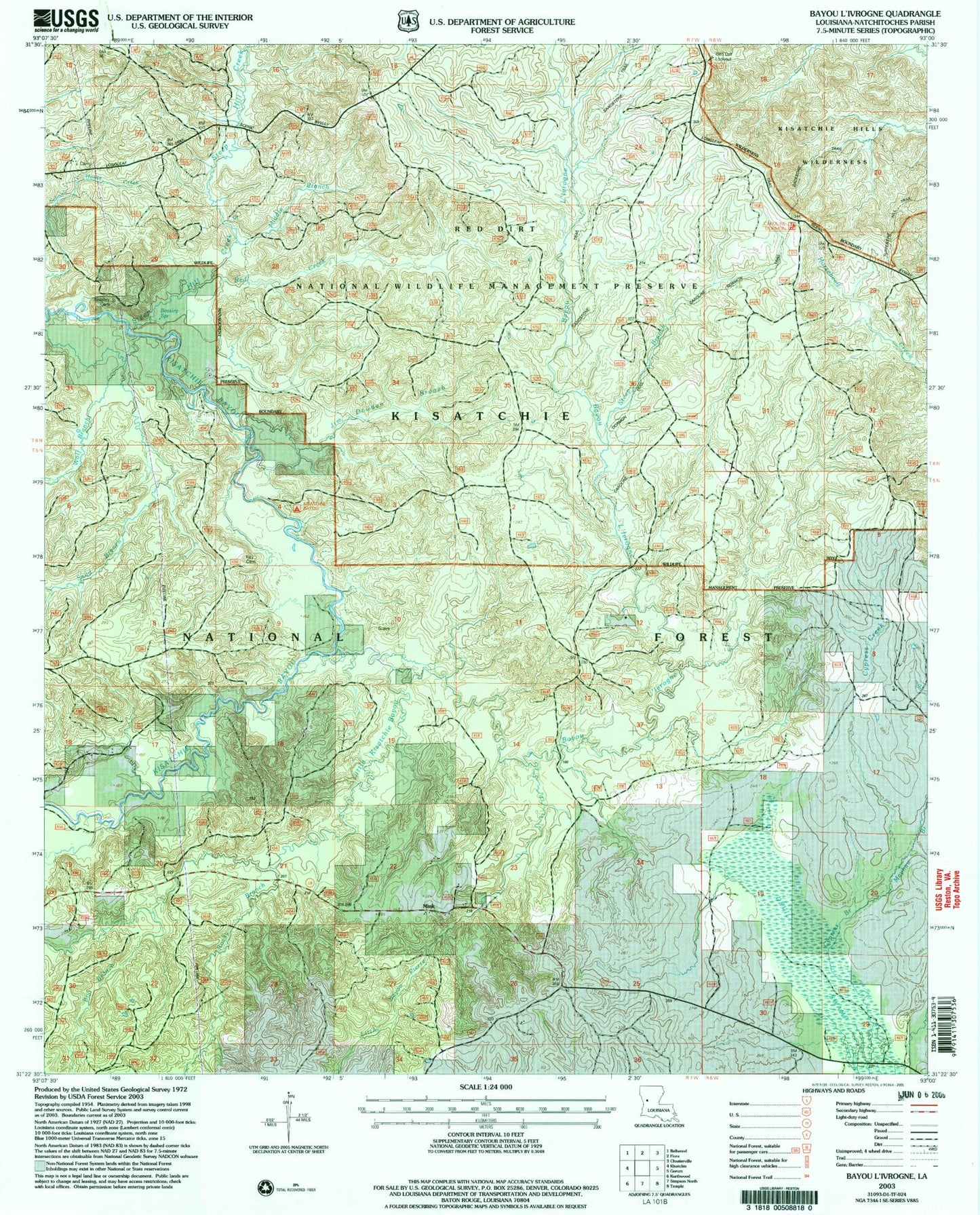 Classic USGS Bayou Livrogne Louisiana 7.5'x7.5' Topo Map Image