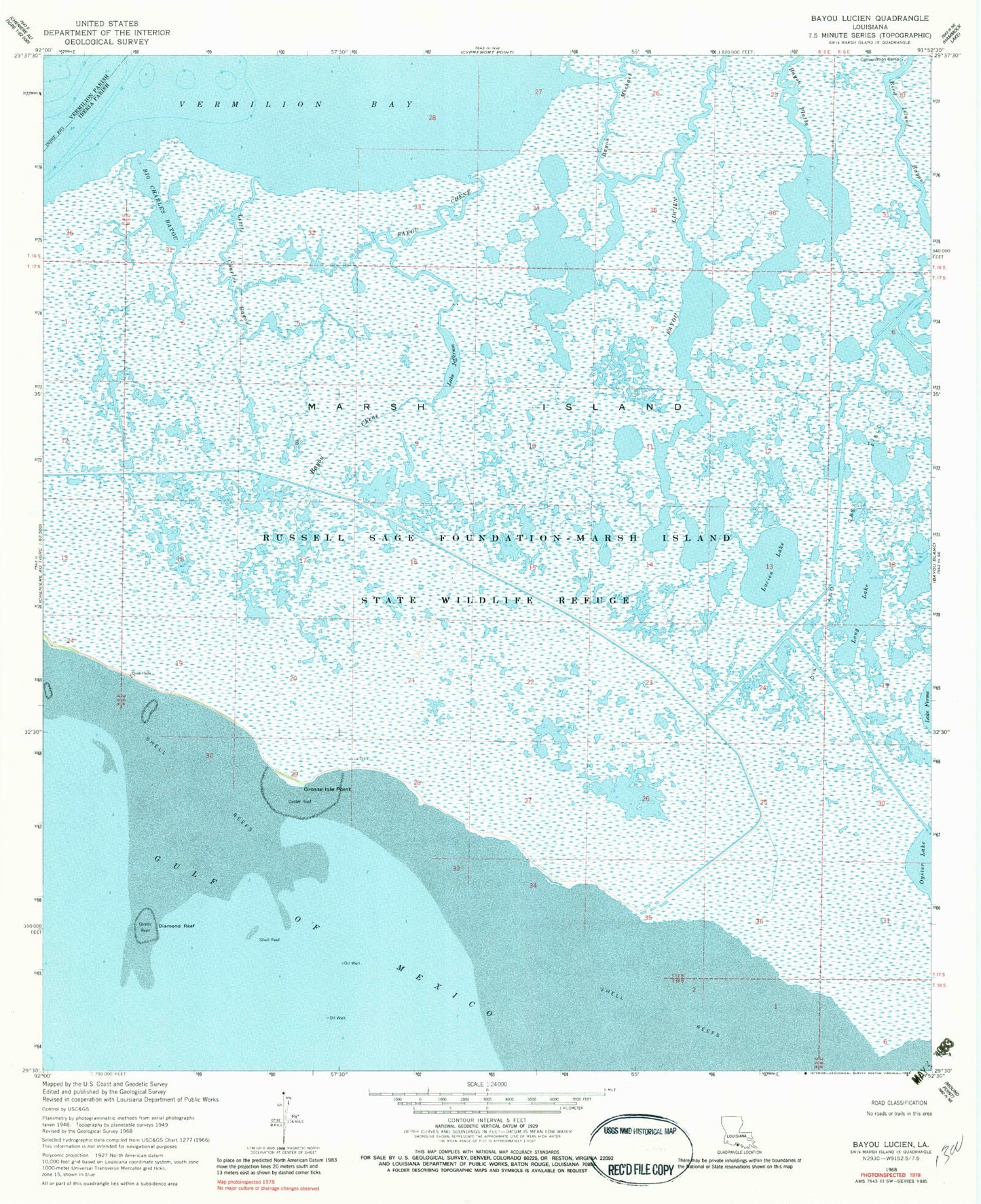 Classic USGS Bayou Lucien Louisiana 7.5'x7.5' Topo Map Image