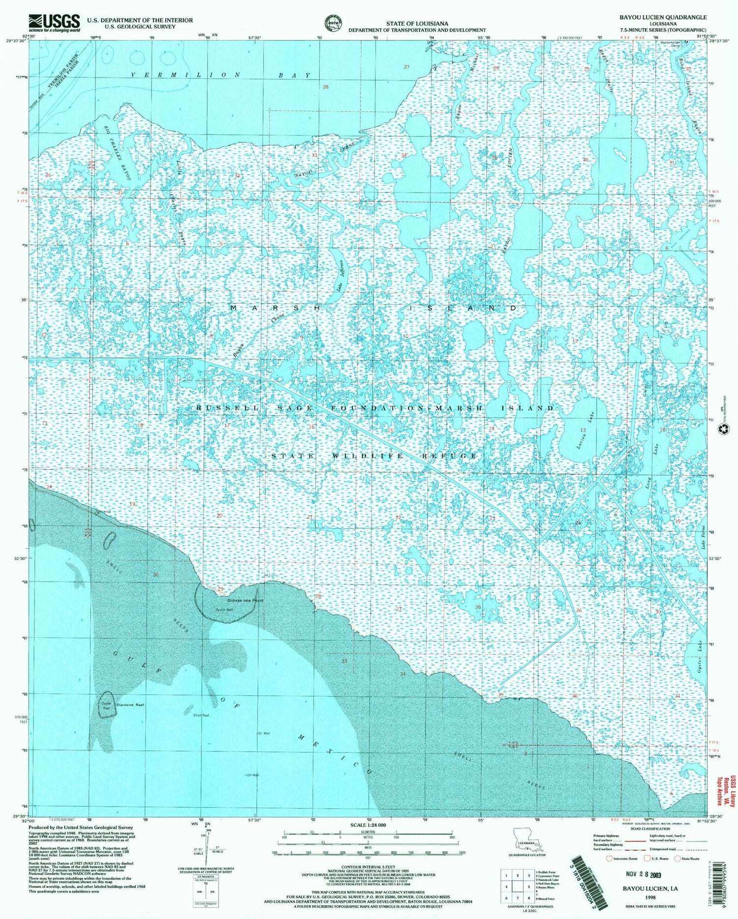 Classic USGS Bayou Lucien Louisiana 7.5'x7.5' Topo Map Image