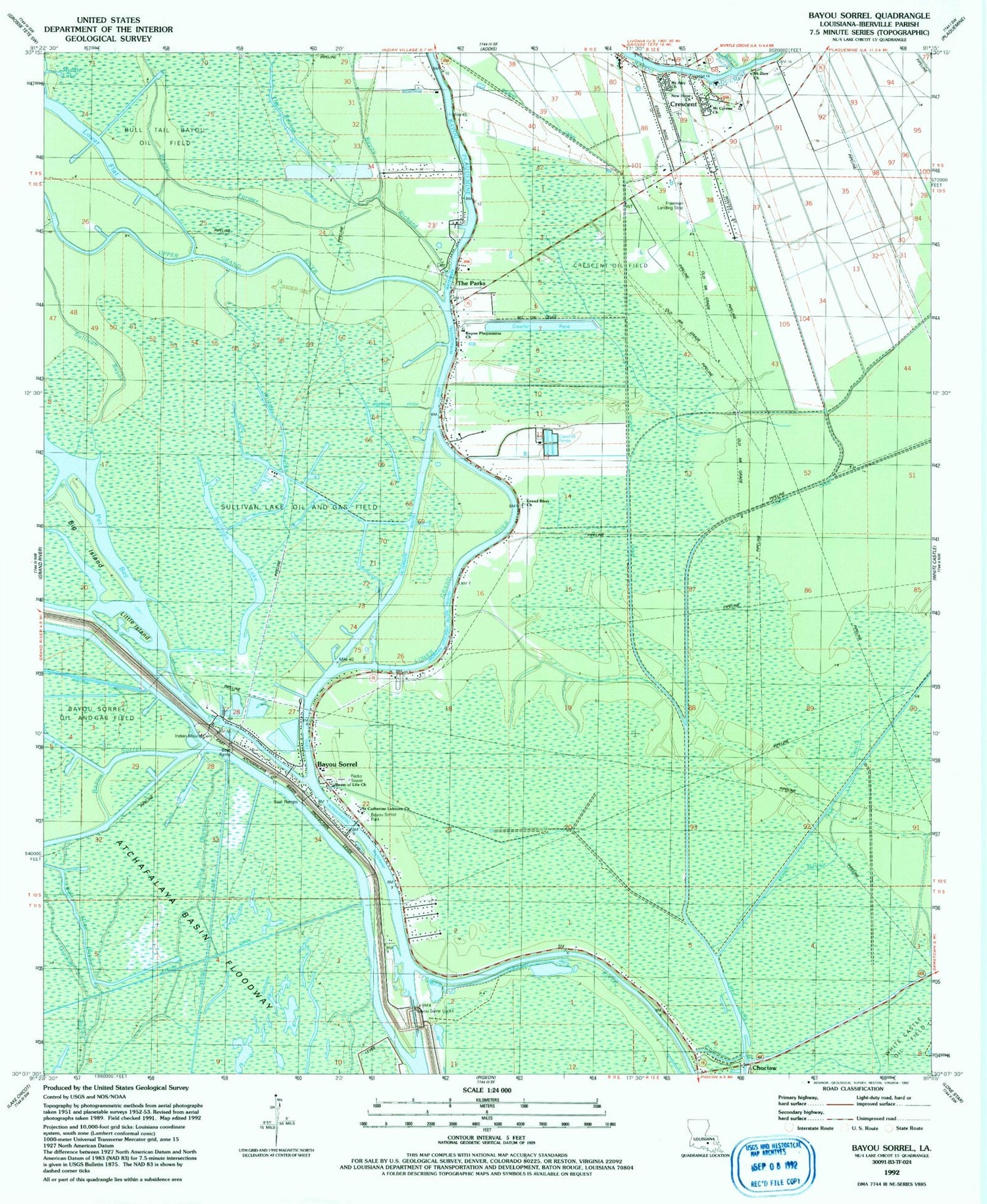 Classic USGS Bayou Sorrel Louisiana 7.5'x7.5' Topo Map Image