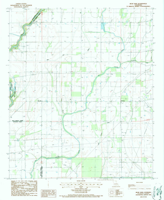 Classic USGS Bear Skin Louisiana 7.5'x7.5' Topo Map Image