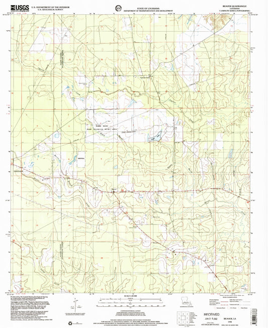 Classic USGS Beaver Louisiana 7.5'x7.5' Topo Map Image