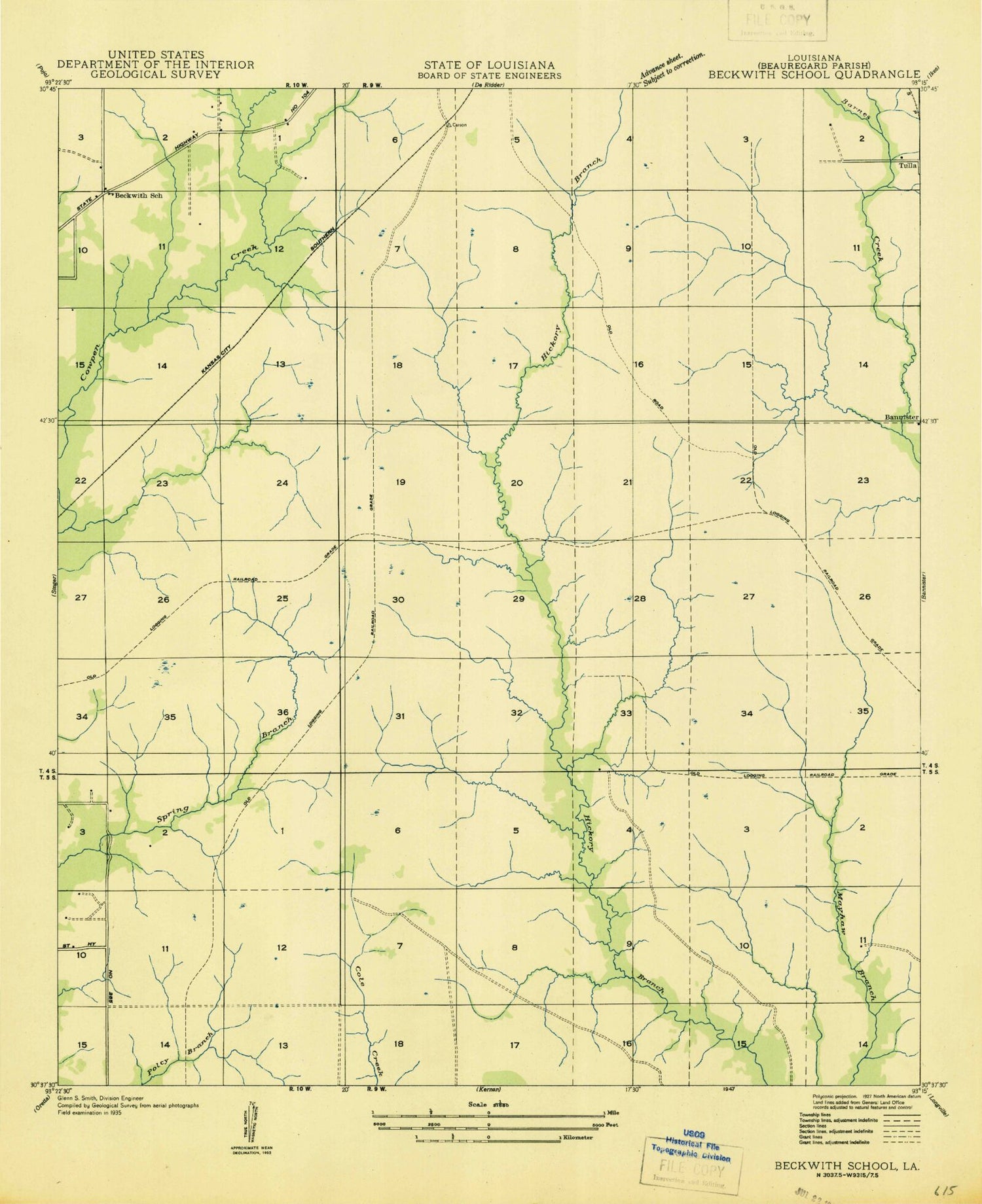 Classic USGS Mach Branch Louisiana 7.5'x7.5' Topo Map Image