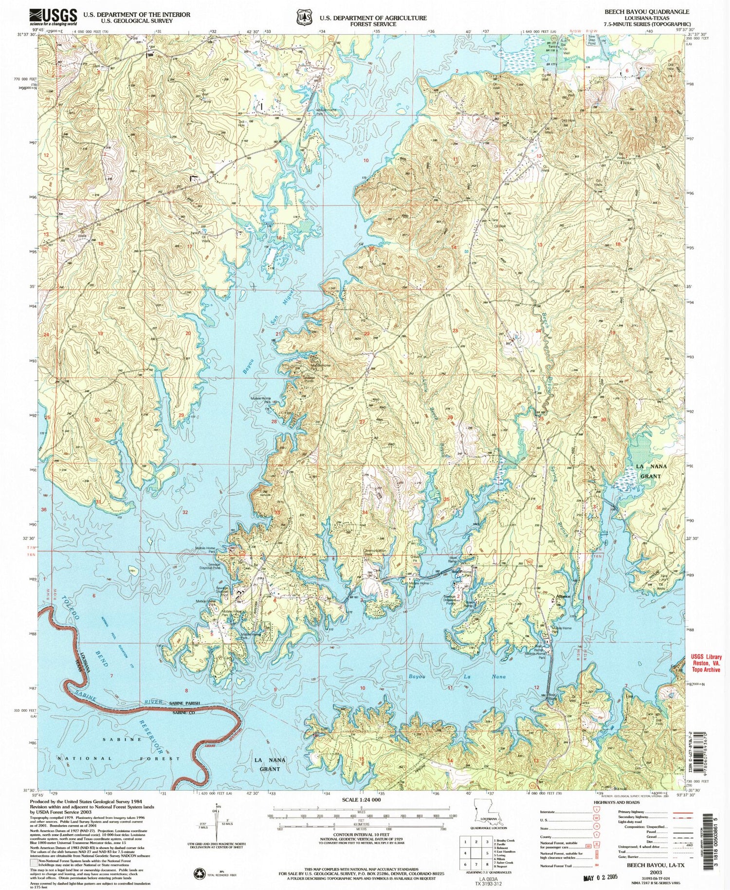 Classic USGS Beech Bayou Louisiana 7.5'x7.5' Topo Map Image