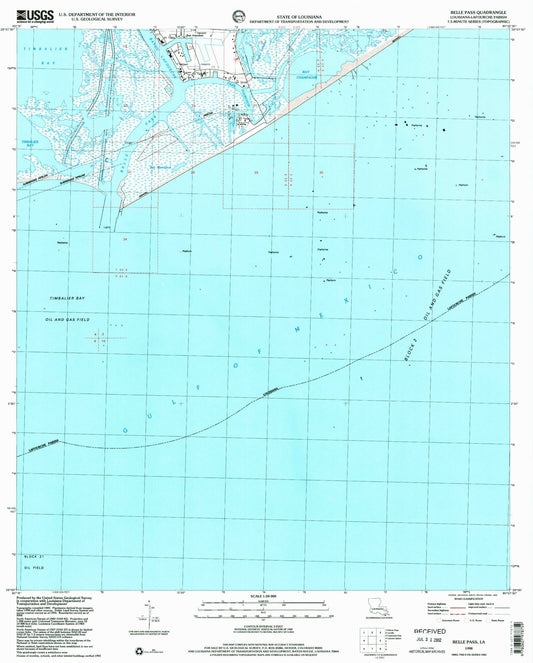 Classic USGS Belle Pass Louisiana 7.5'x7.5' Topo Map Image