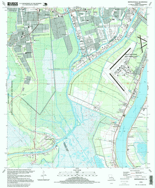 Classic USGS Bertrandville Louisiana 7.5'x7.5' Topo Map Image