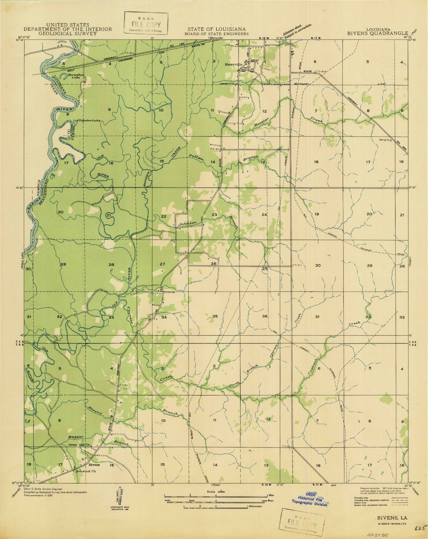 Classic USGS Merryville South Louisiana 7.5'x7.5' Topo Map Image