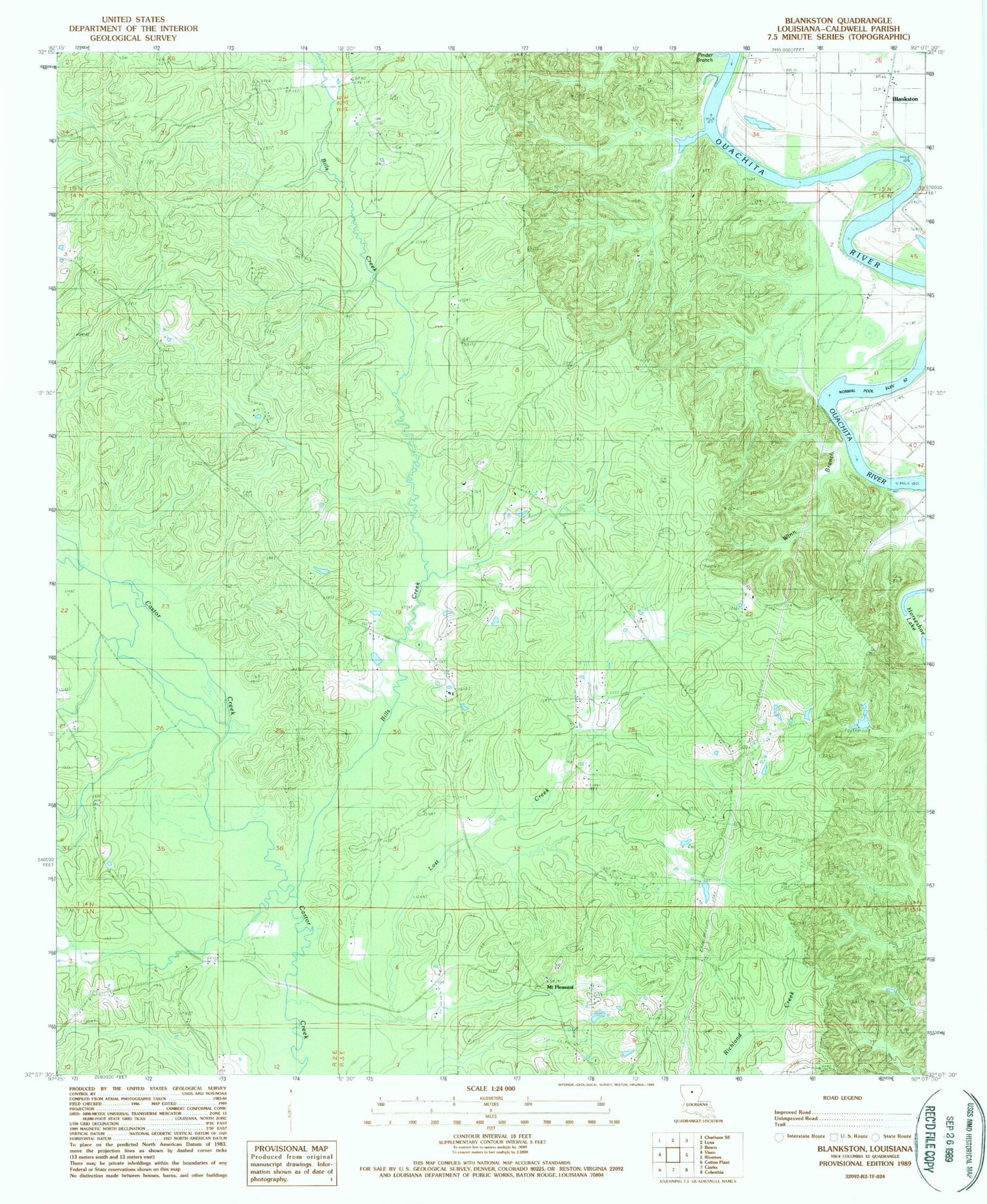 Classic USGS Blankston Louisiana 7.5'x7.5' Topo Map Image