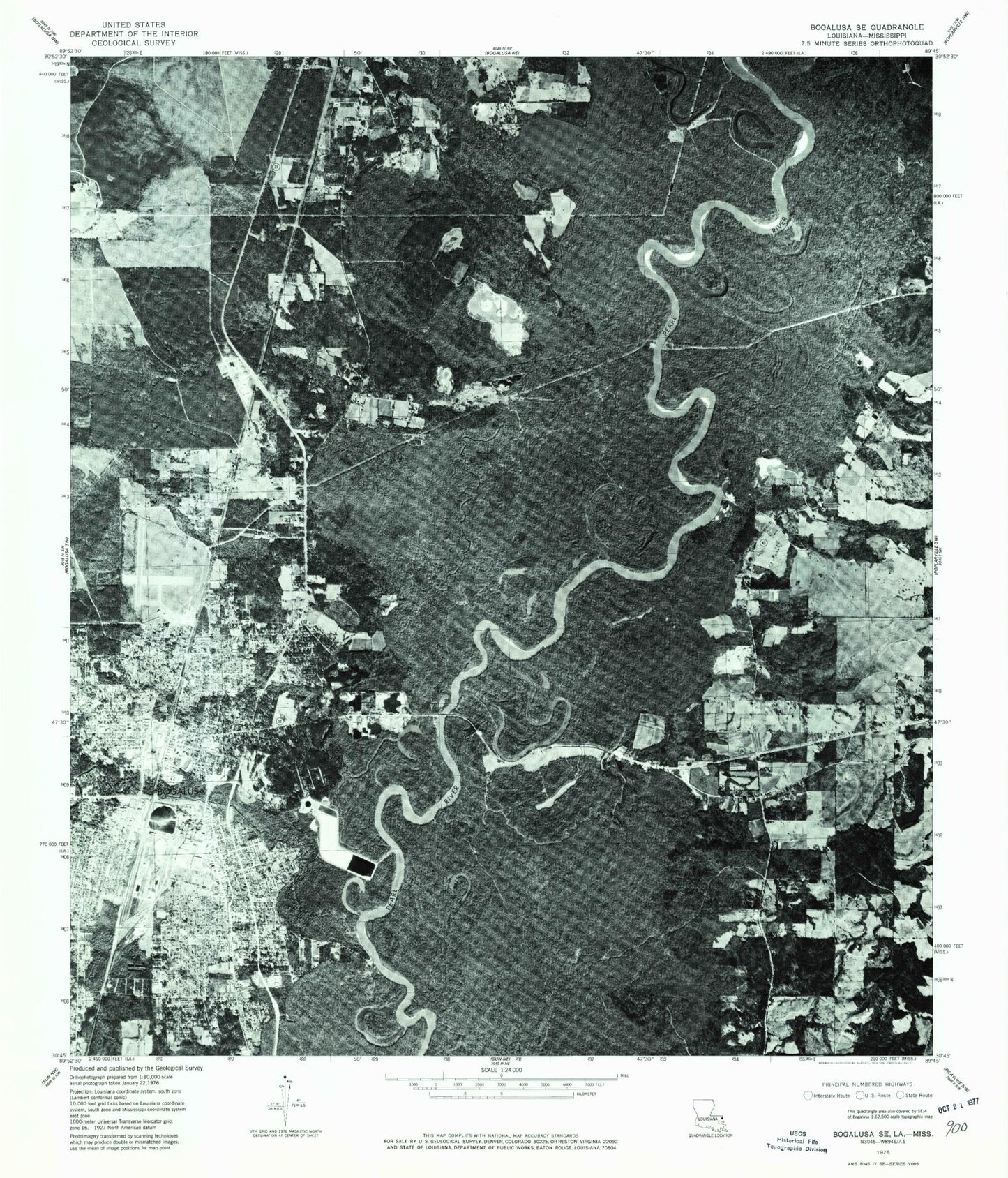 Classic USGS Bogalusa East Louisiana 7.5'x7.5' Topo Map Image