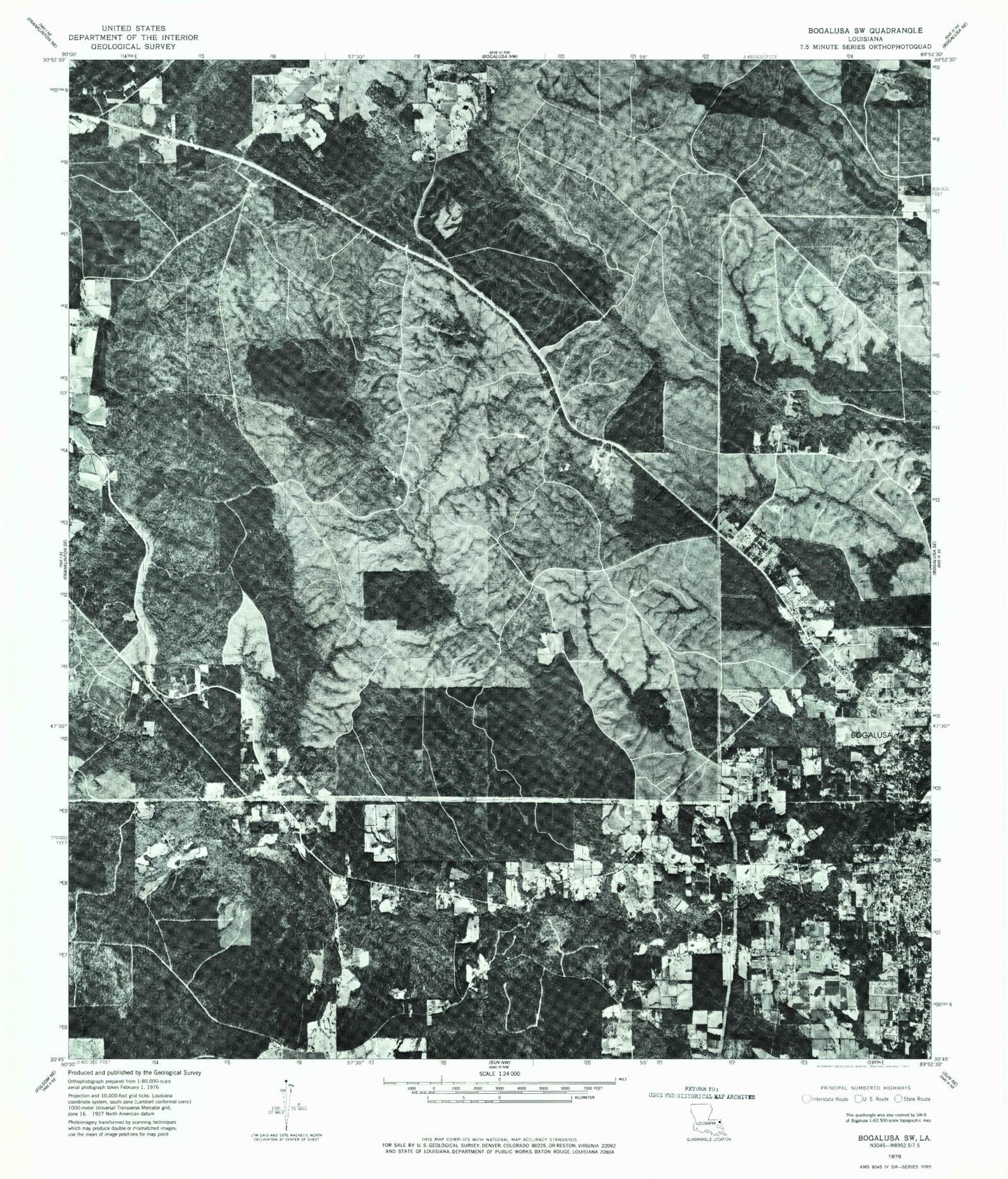 Classic USGS Bogalusa West Louisiana 7.5'x7.5' Topo Map Image