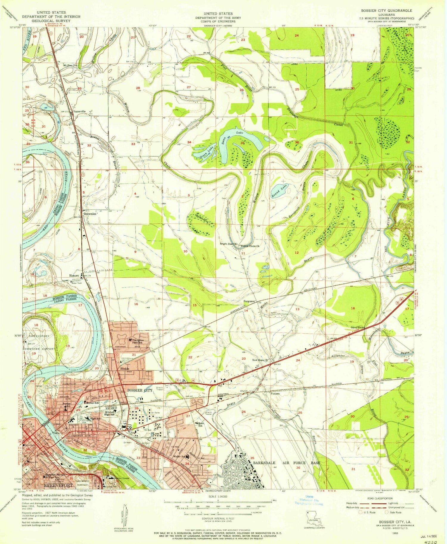 Classic USGS Bossier City Louisiana 7.5'x7.5' Topo Map Image