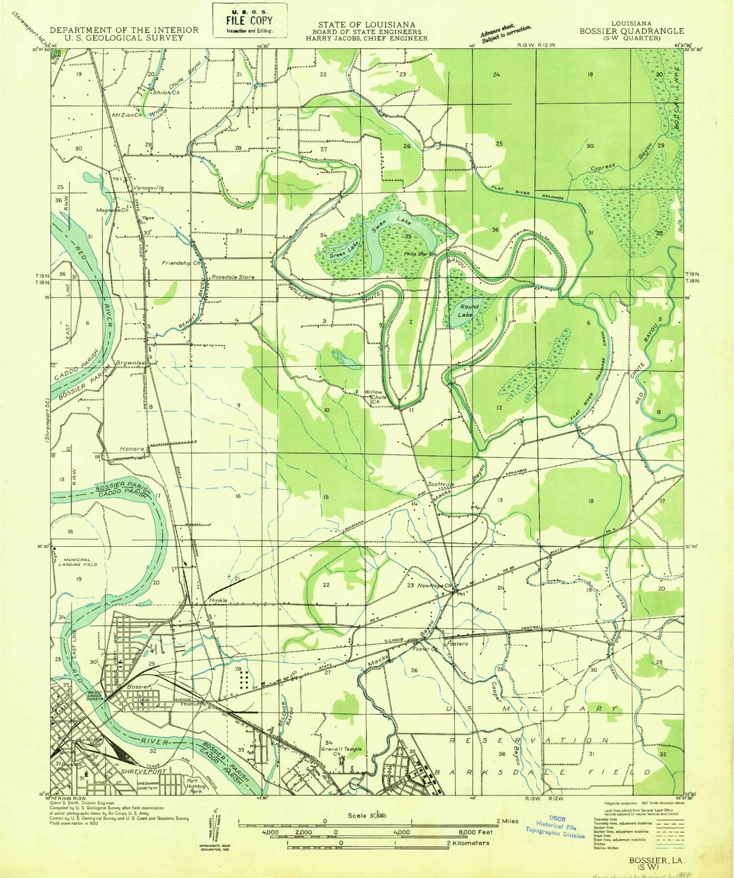 Classic USGS Bossier City Louisiana 7.5'x7.5' Topo Map Image
