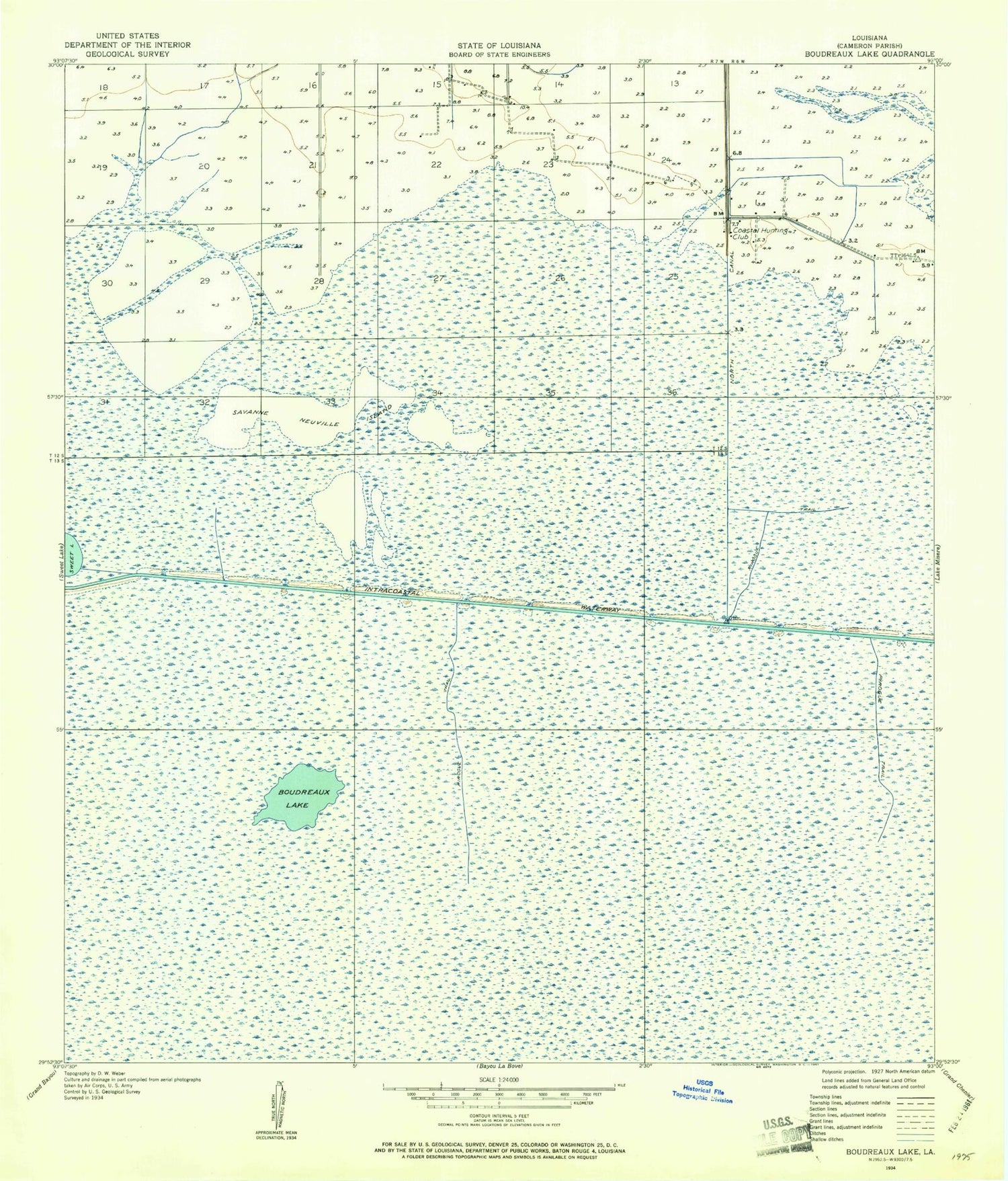 Classic USGS Boudreaux Lake Louisiana 7.5'x7.5' Topo Map Image