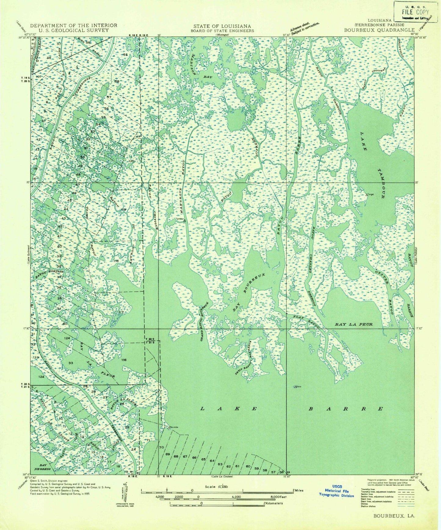 Classic USGS Lake Tambour Louisiana 7.5'x7.5' Topo Map Image