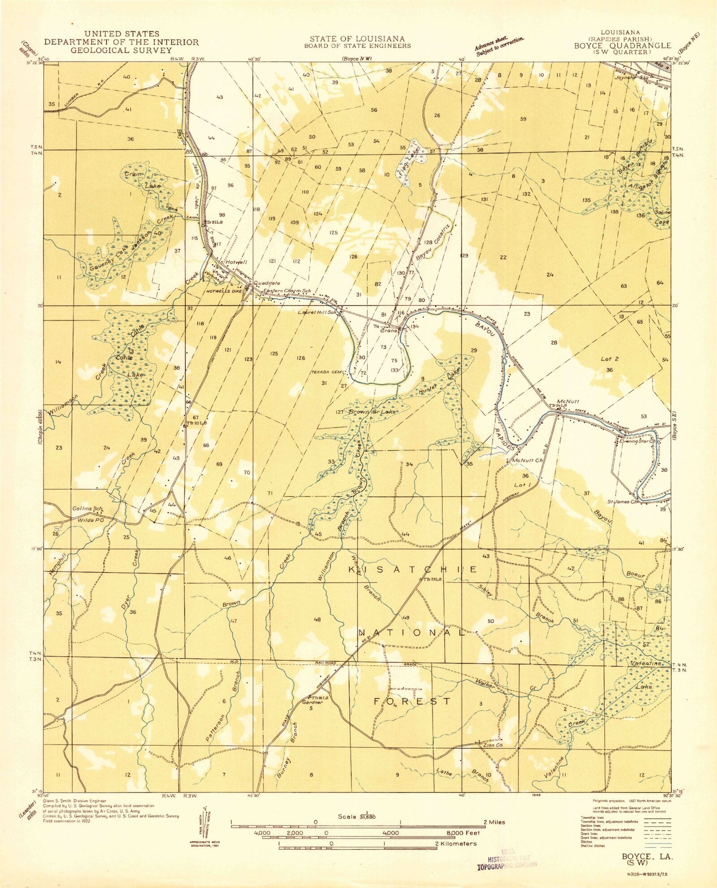 Classic USGS Gardner Louisiana 7.5'x7.5' Topo Map Image