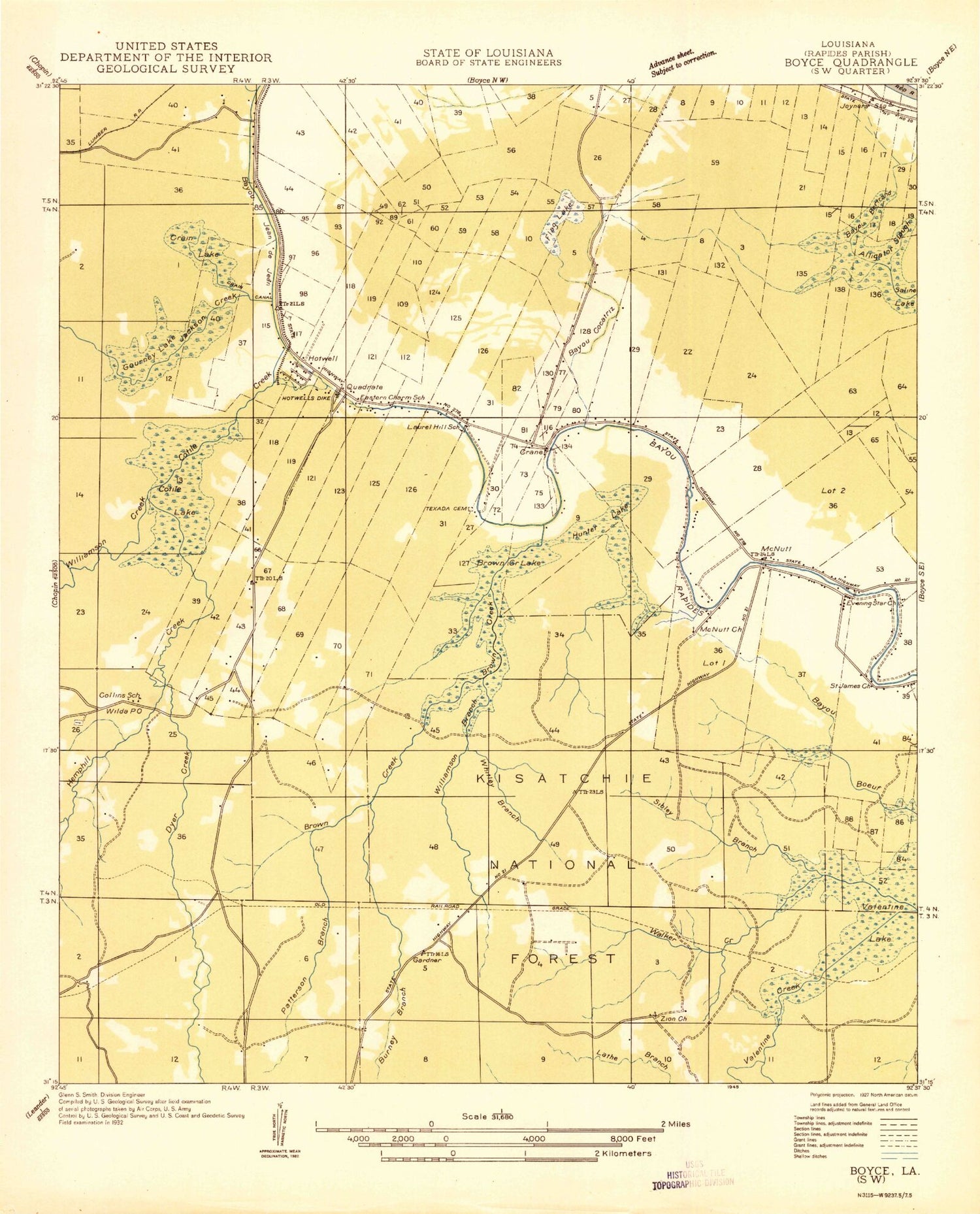 Classic USGS Gardner Louisiana 7.5'x7.5' Topo Map Image
