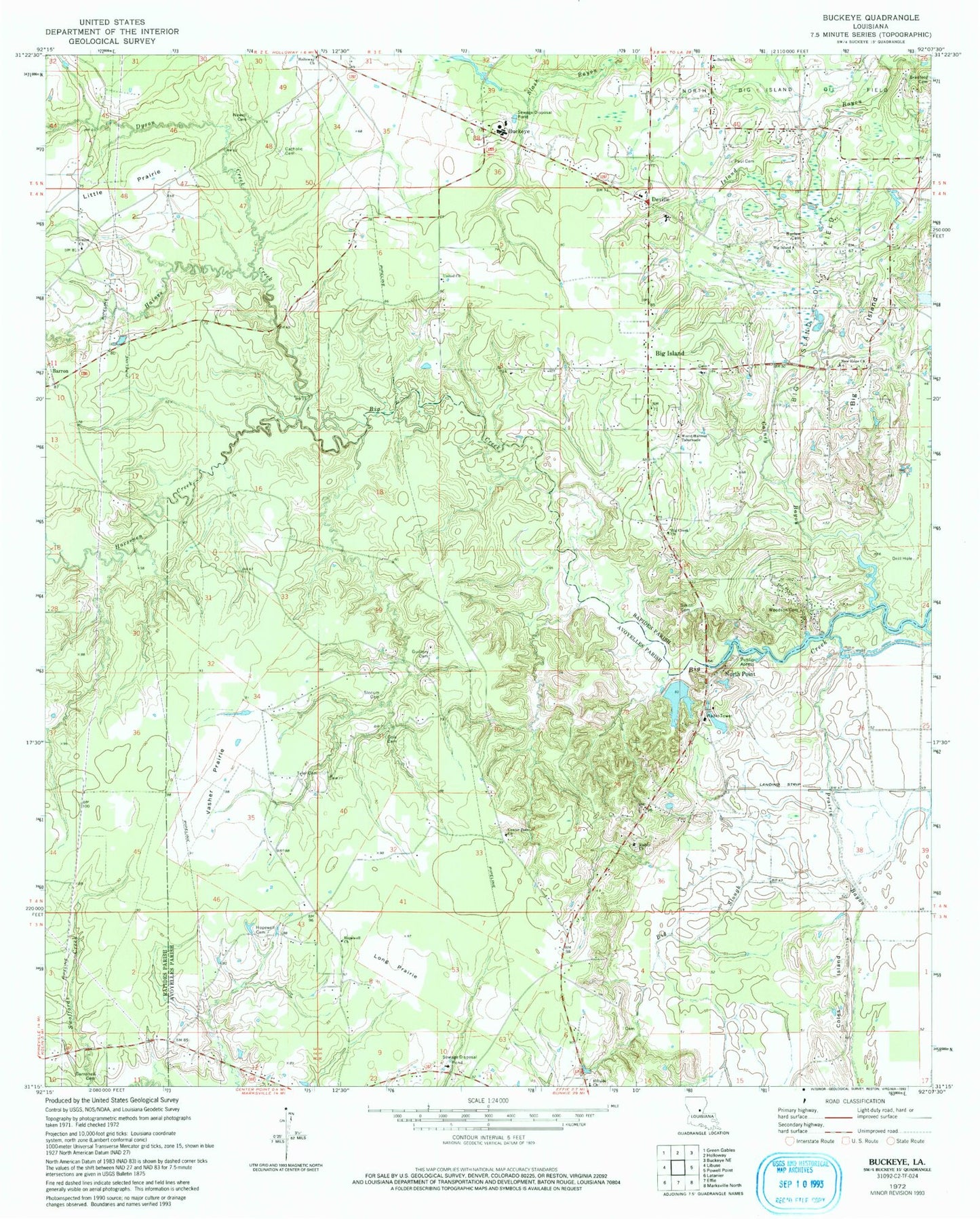 Classic USGS Buckeye Louisiana 7.5'x7.5' Topo Map Image