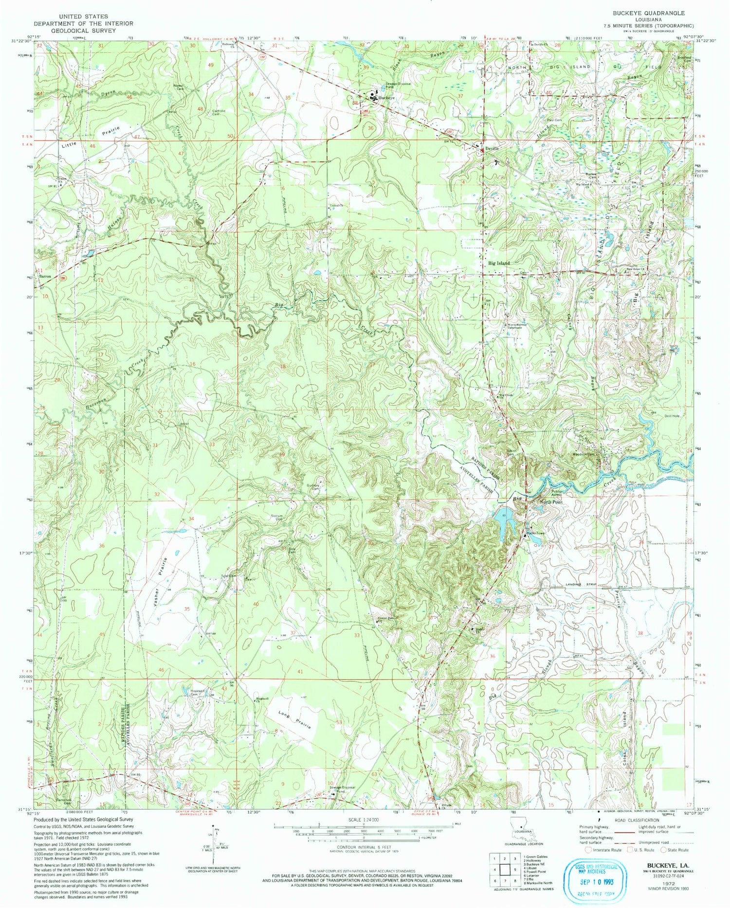 Classic USGS Buckeye Louisiana 7.5'x7.5' Topo Map Image