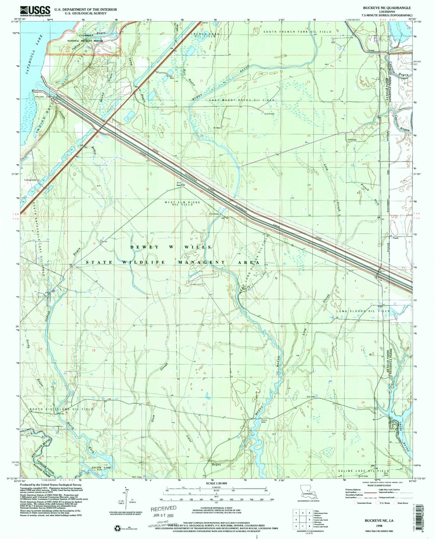 Classic USGS Buckeye NE Louisiana 7.5'x7.5' Topo Map Image