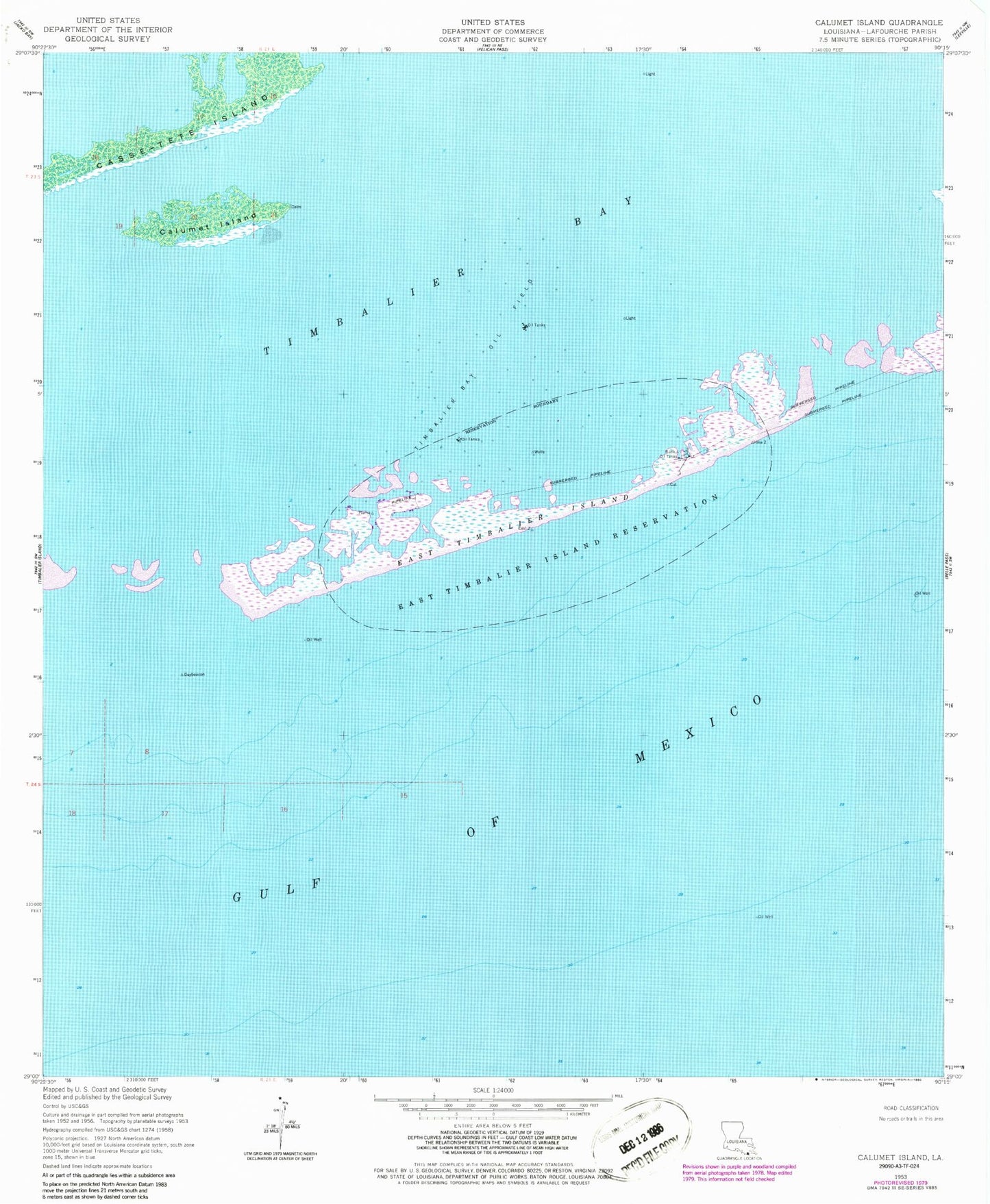 Classic USGS Calumet Island Louisiana 7.5'x7.5' Topo Map Image
