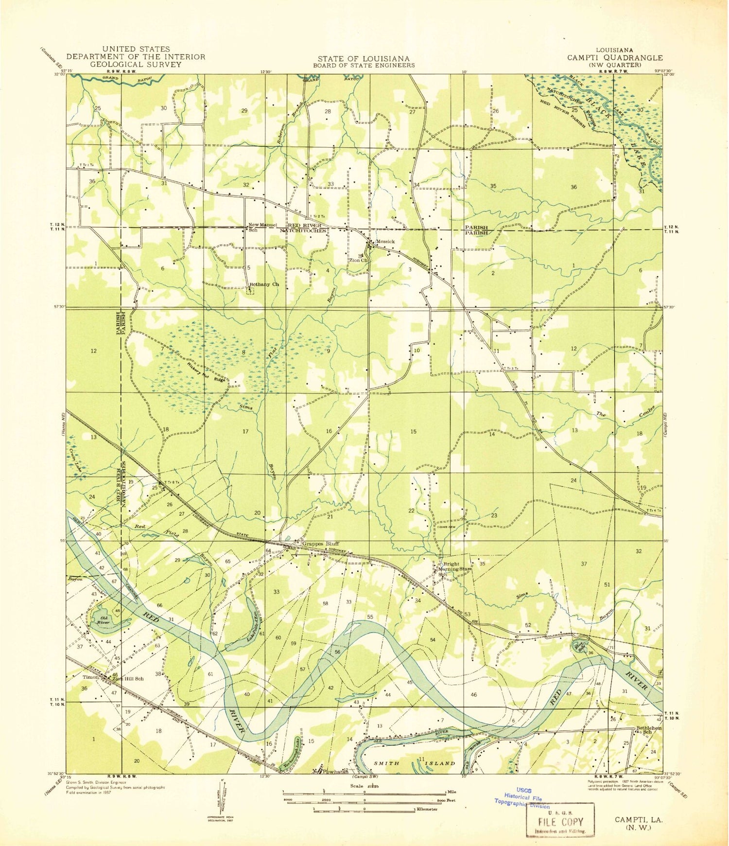 Classic USGS Fairview Alpha Louisiana 7.5'x7.5' Topo Map Image