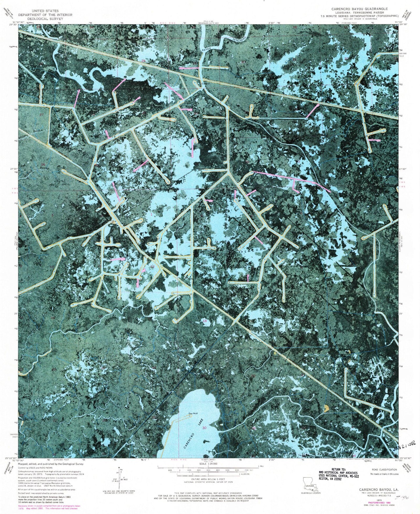 Classic USGS Carencro Bayou Louisiana 7.5'x7.5' Topo Map Image