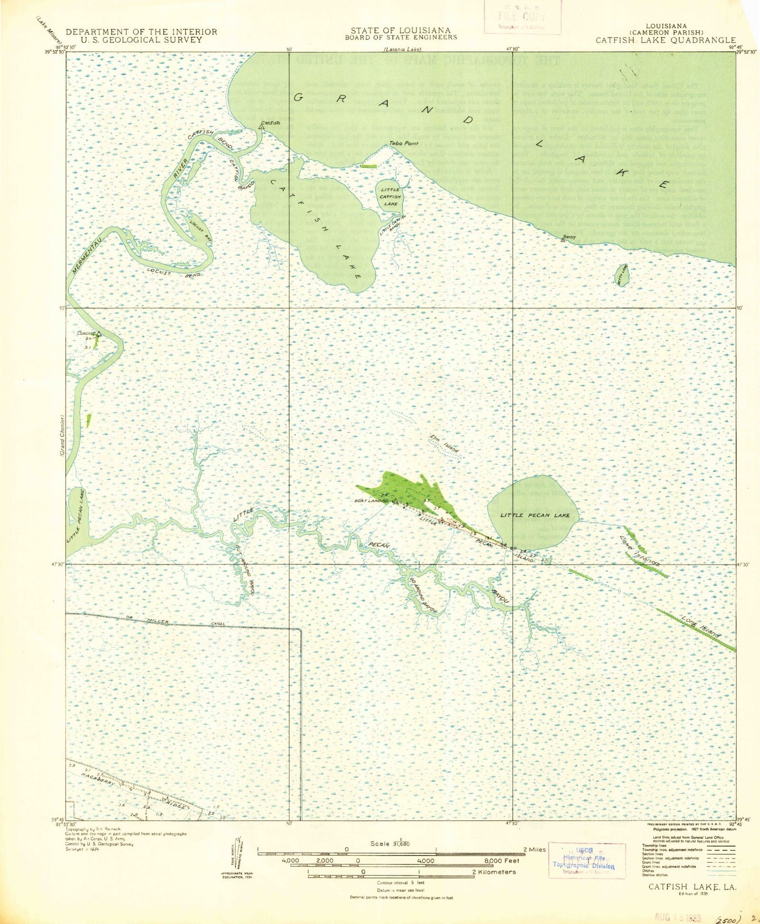 Classic USGS Catfish Lake Louisiana 7.5'x7.5' Topo Map Image