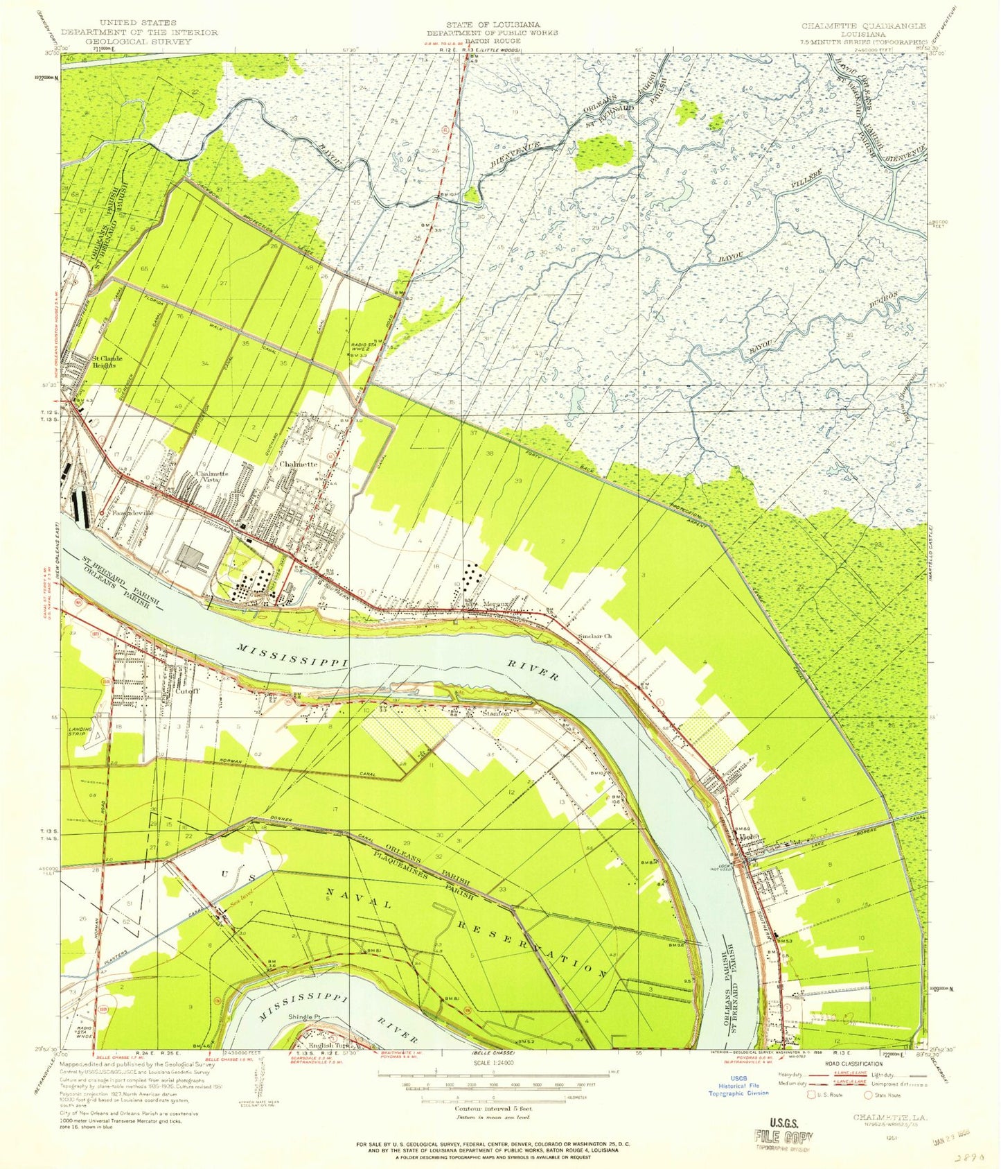 Classic USGS Chalmette Louisiana 7.5'x7.5' Topo Map Image