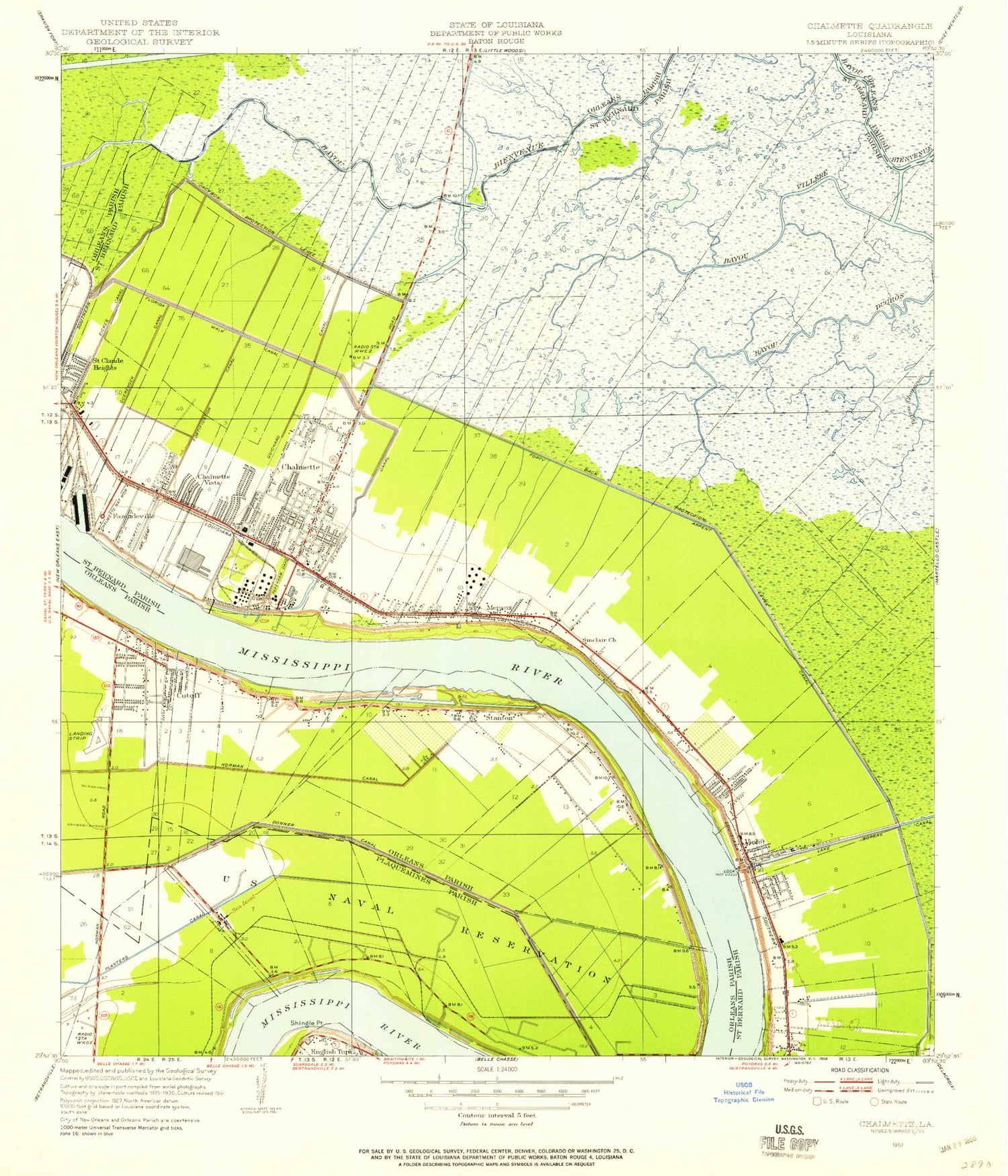 Classic USGS Chalmette Louisiana 7.5'x7.5' Topo Map Image