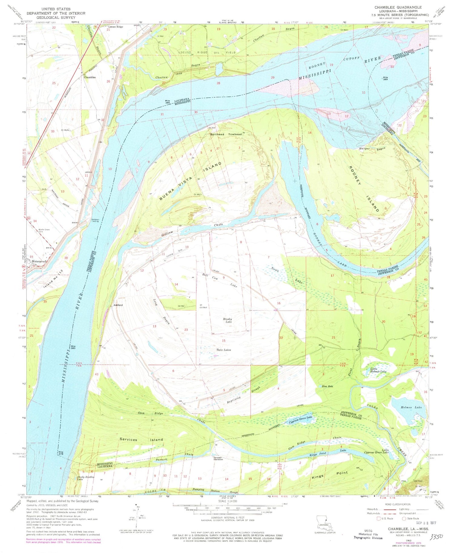 Classic USGS Chamblee Louisiana 7.5'x7.5' Topo Map Image