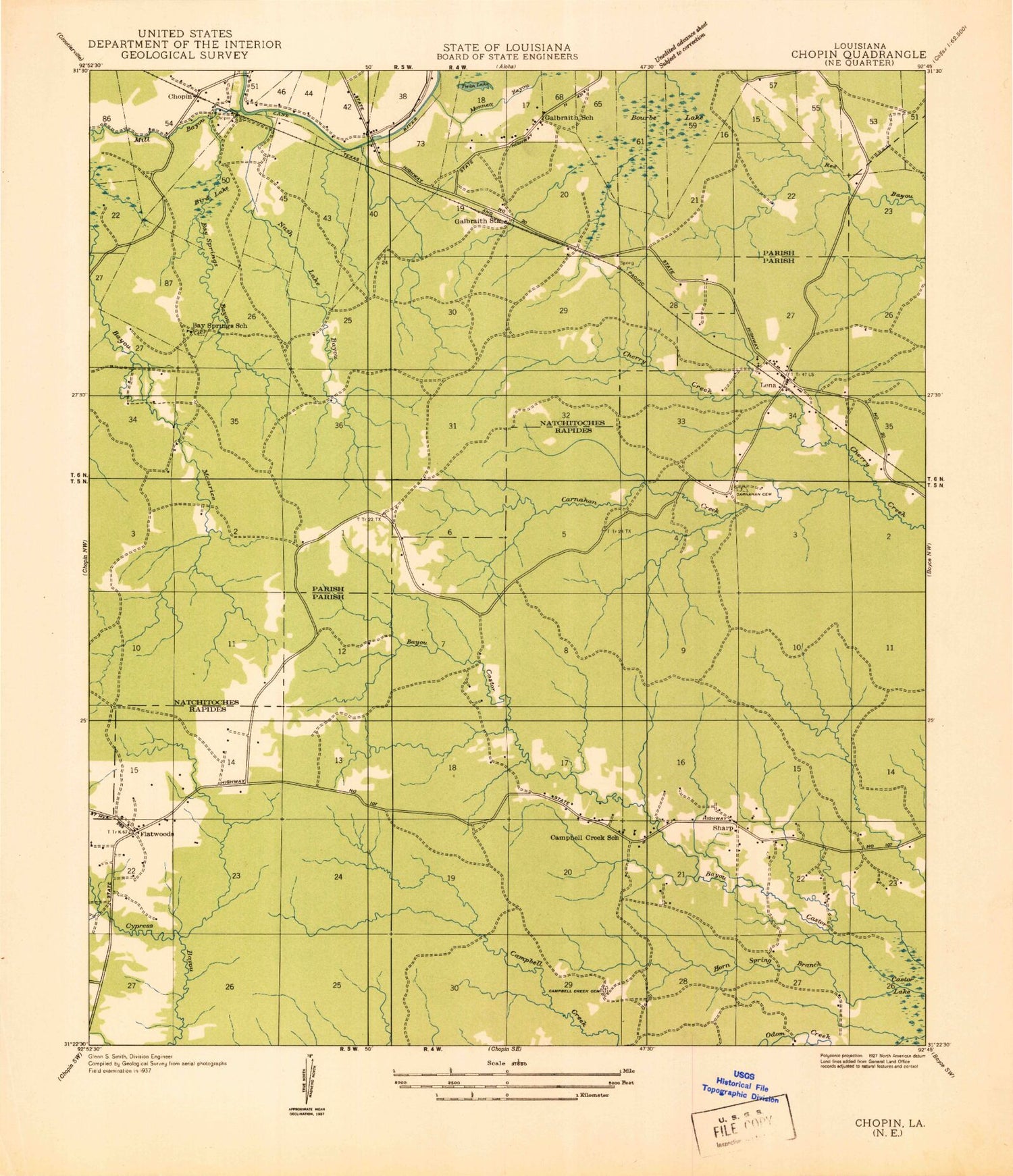 Classic USGS Lena Louisiana 7.5'x7.5' Topo Map Image