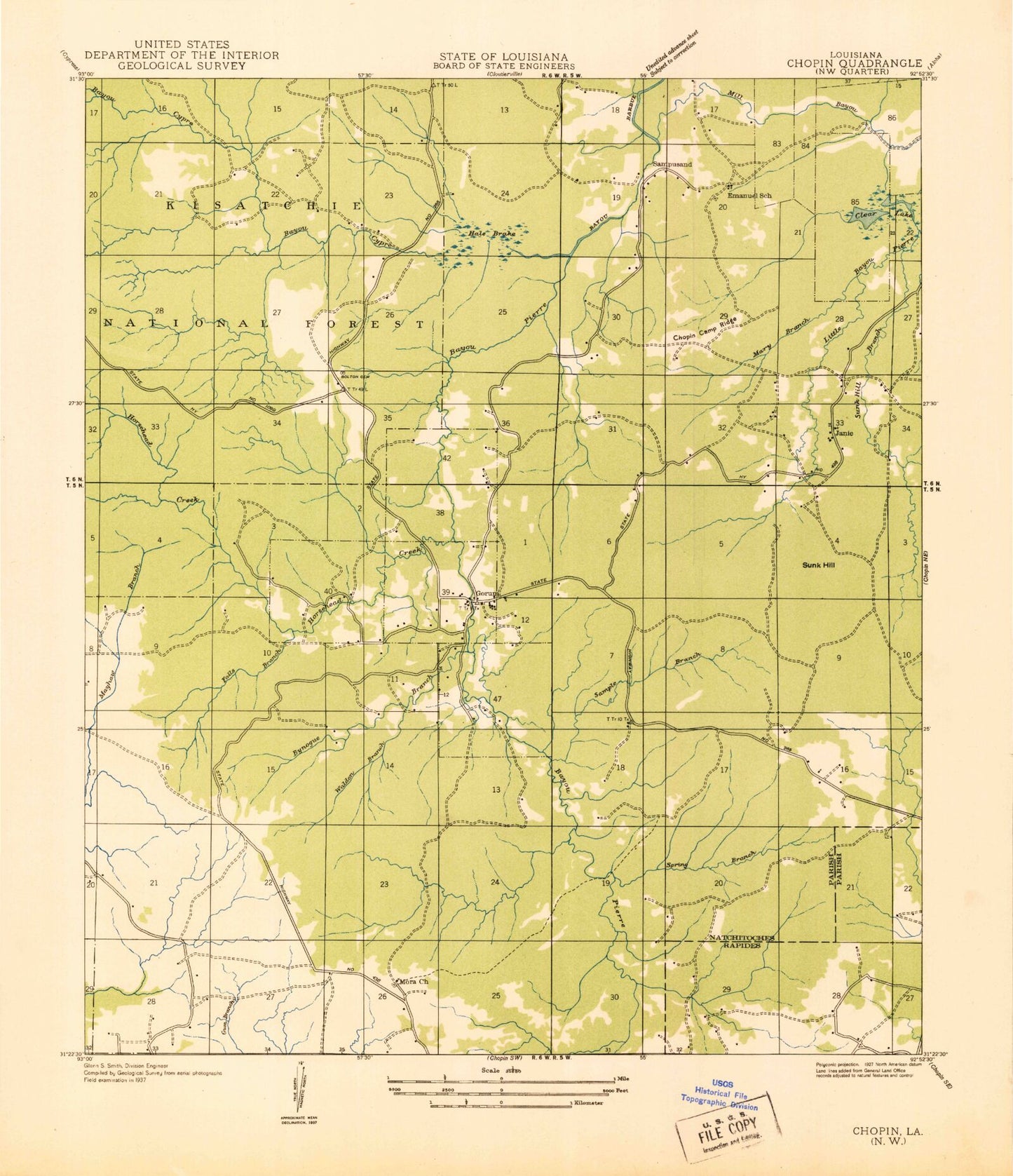Classic USGS Gorum Louisiana 7.5'x7.5' Topo Map Image