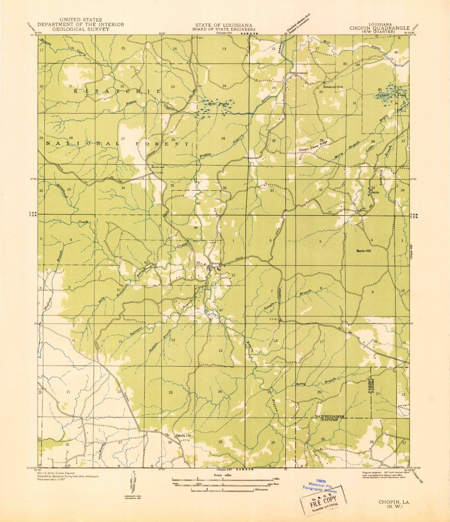 Classic USGS Gorum Louisiana 7.5'x7.5' Topo Map Image