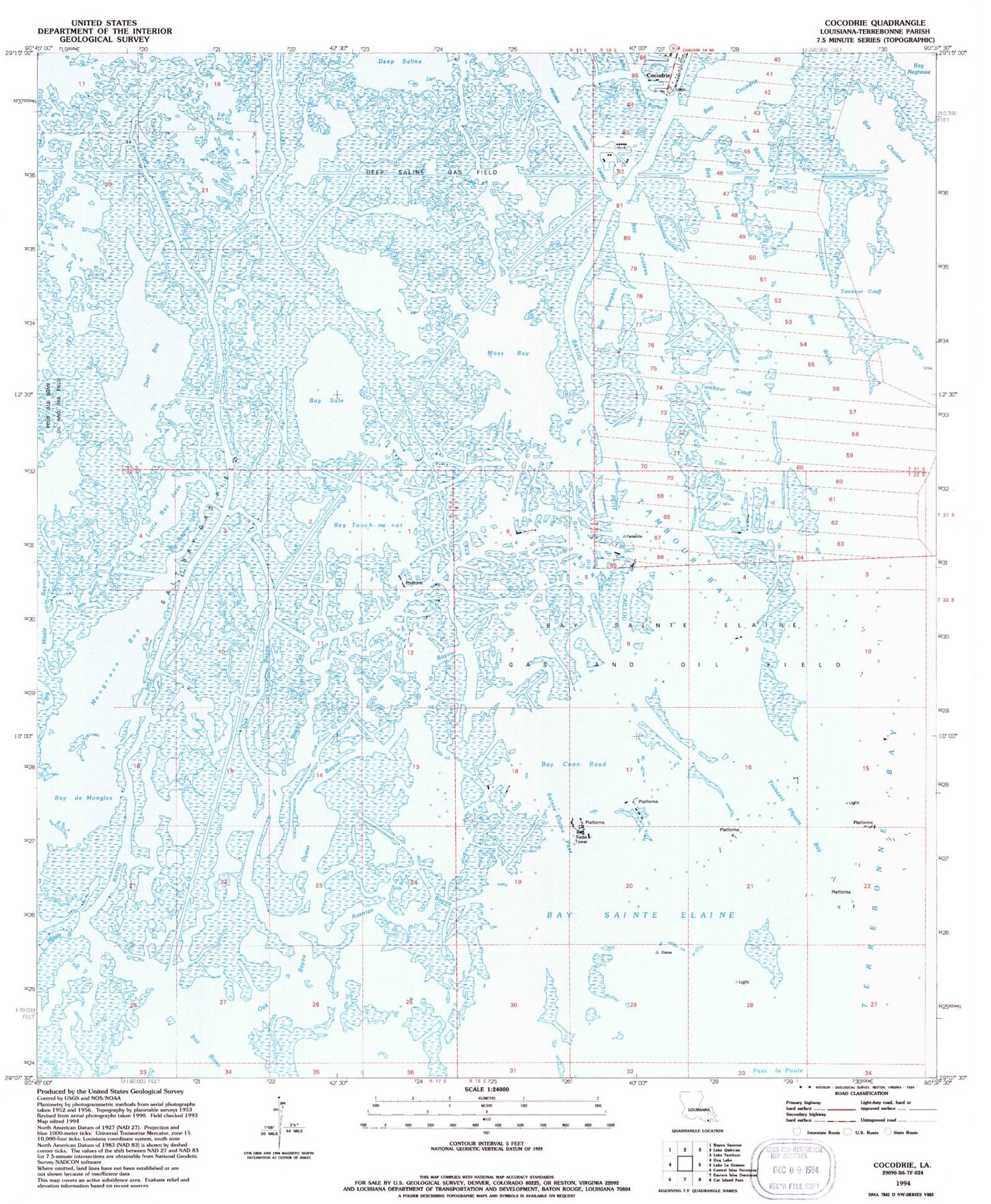 Classic USGS Cocodrie Louisiana 7.5'x7.5' Topo Map Image