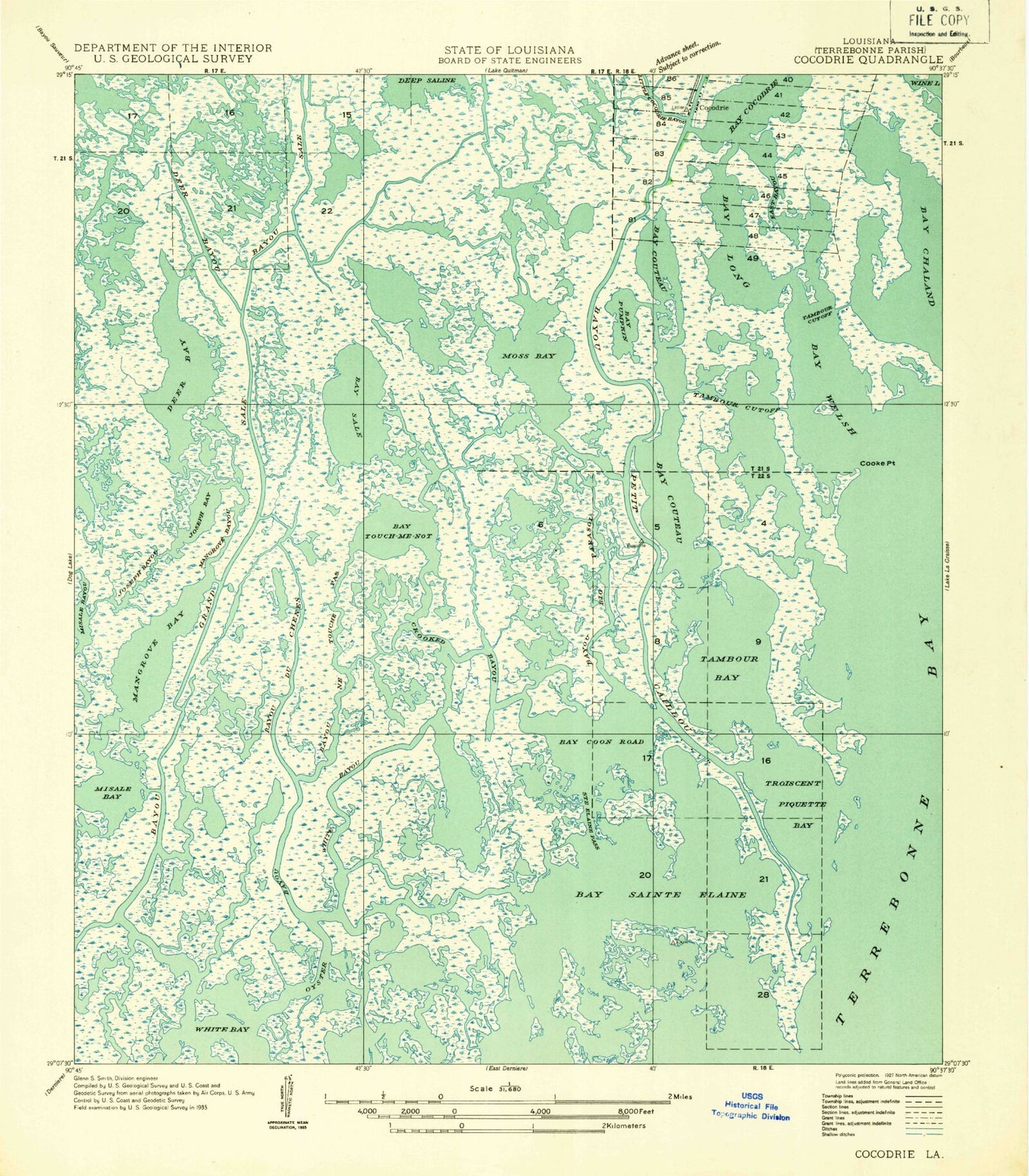 Classic USGS Cocodrie Louisiana 7.5'x7.5' Topo Map Image
