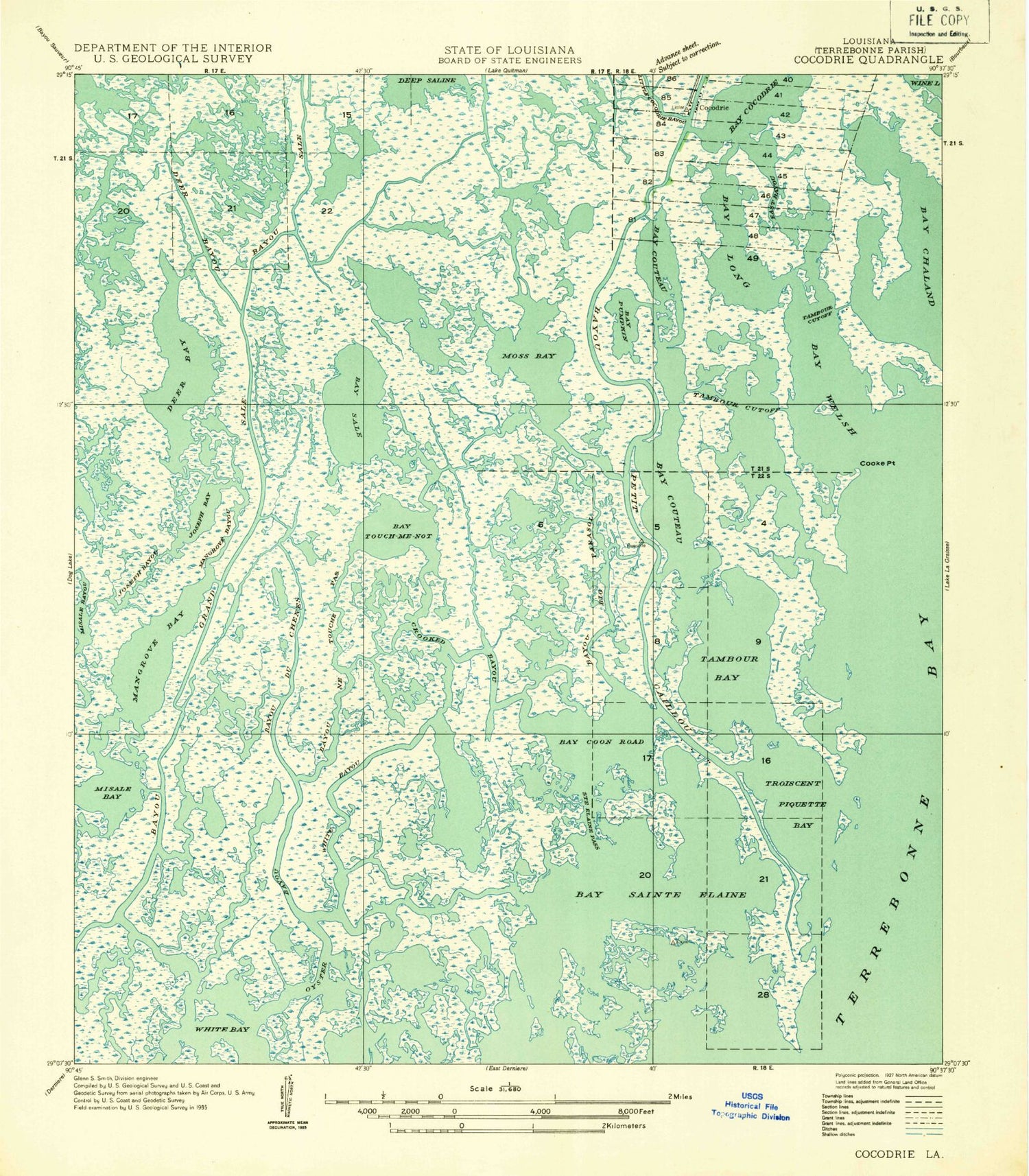 Classic USGS Cocodrie Louisiana 7.5'x7.5' Topo Map Image