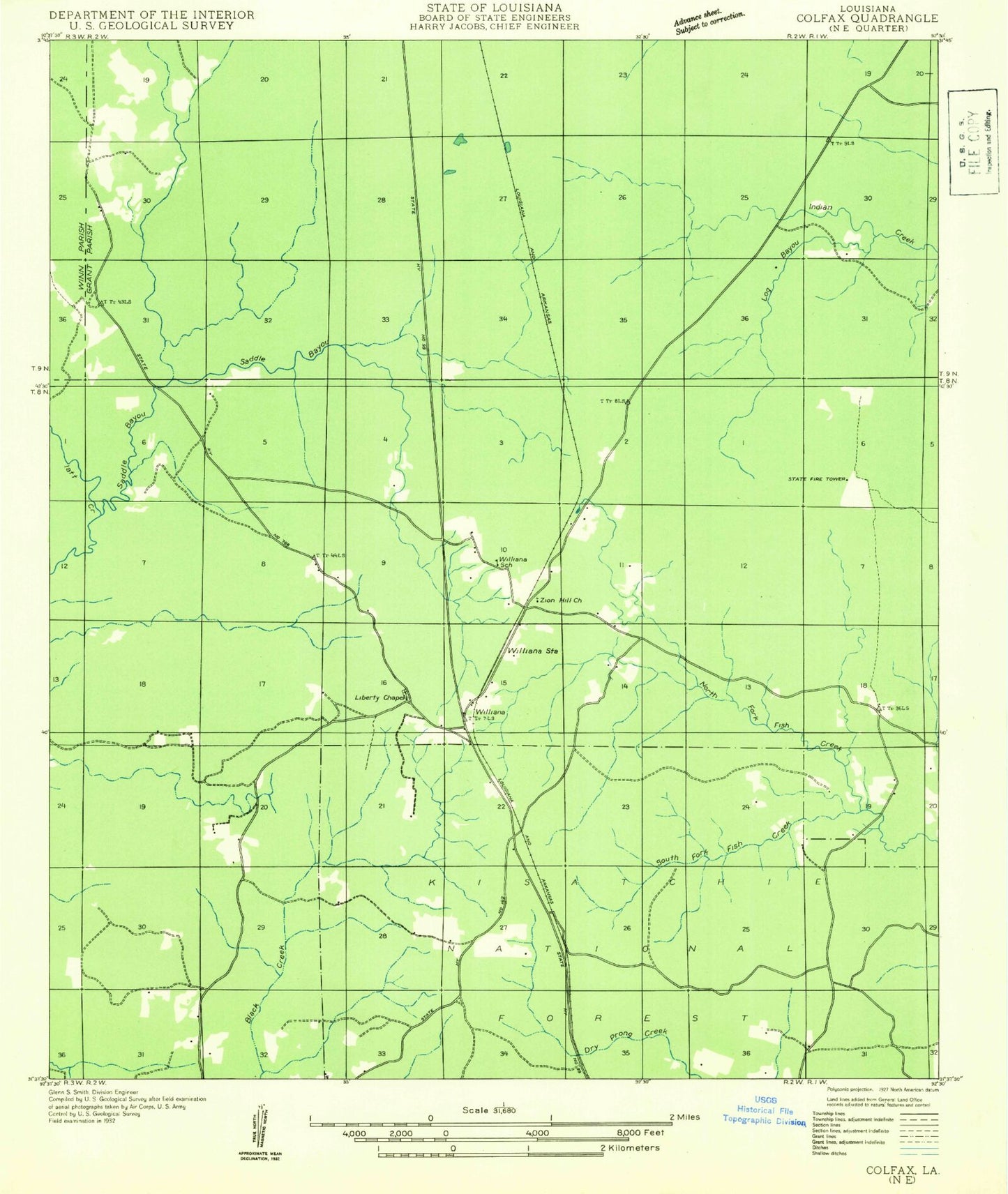 Classic USGS Williana Louisiana 7.5'x7.5' Topo Map Image