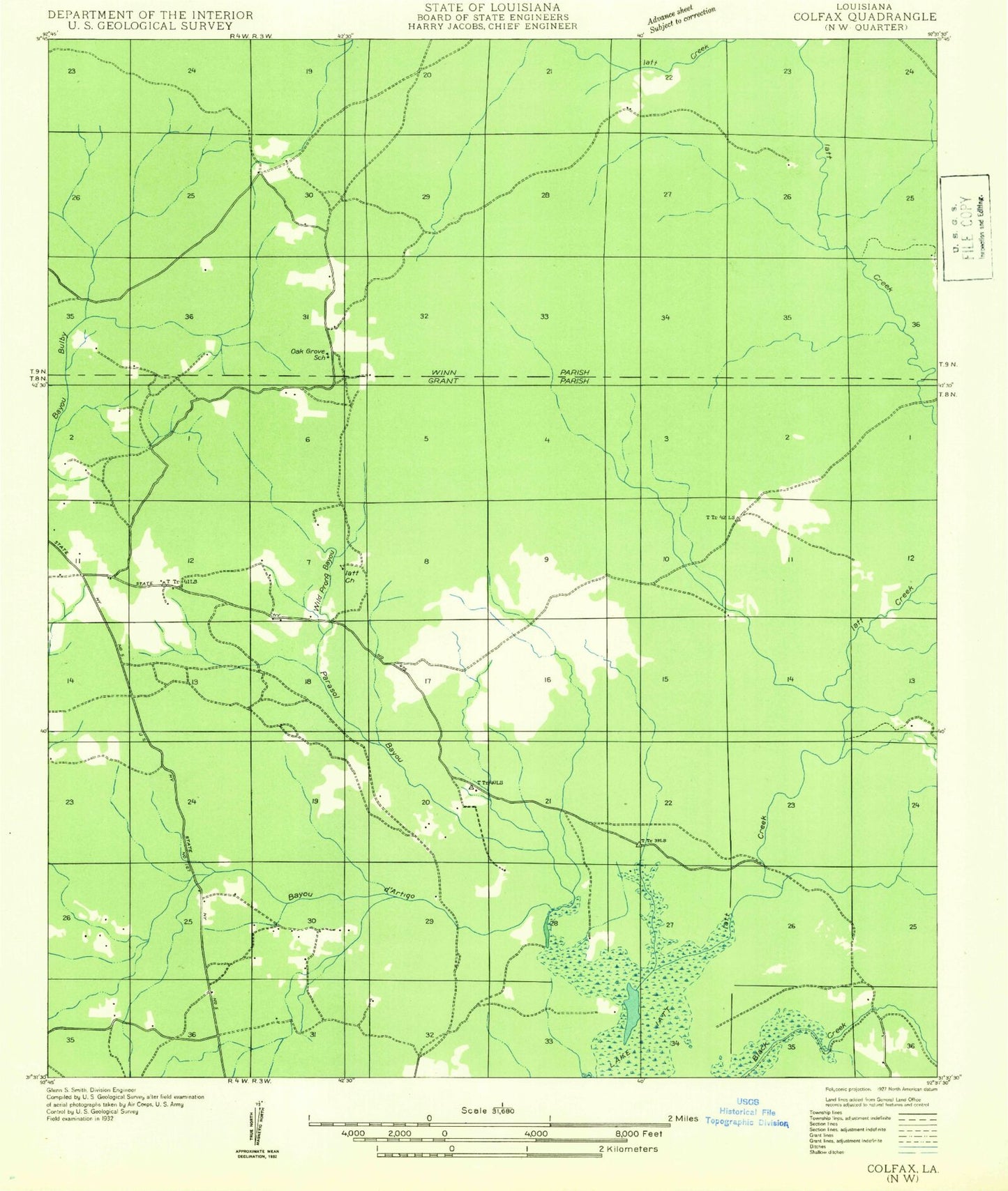 Classic USGS Savage Creek Louisiana 7.5'x7.5' Topo Map Image
