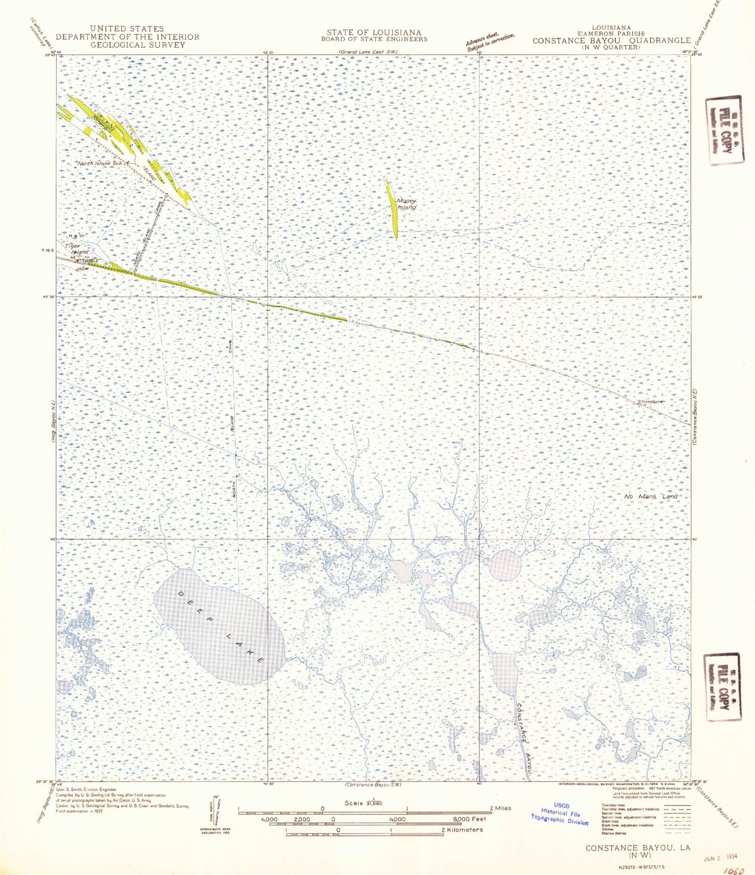 Classic USGS Deep Lake Louisiana 7.5'x7.5' Topo Map Image