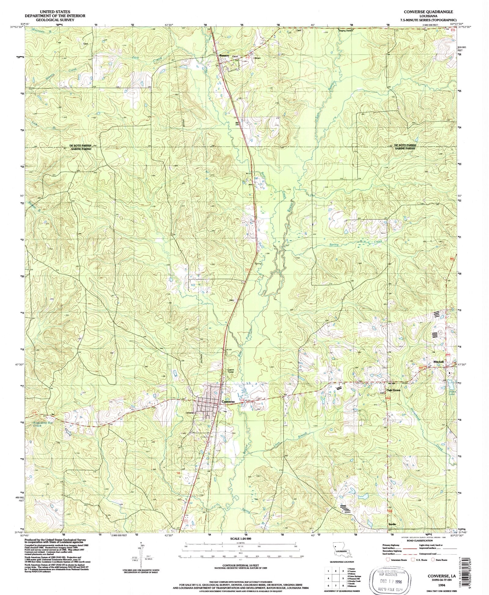 Classic USGS Converse Louisiana 7.5'x7.5' Topo Map MyTopo Map Store