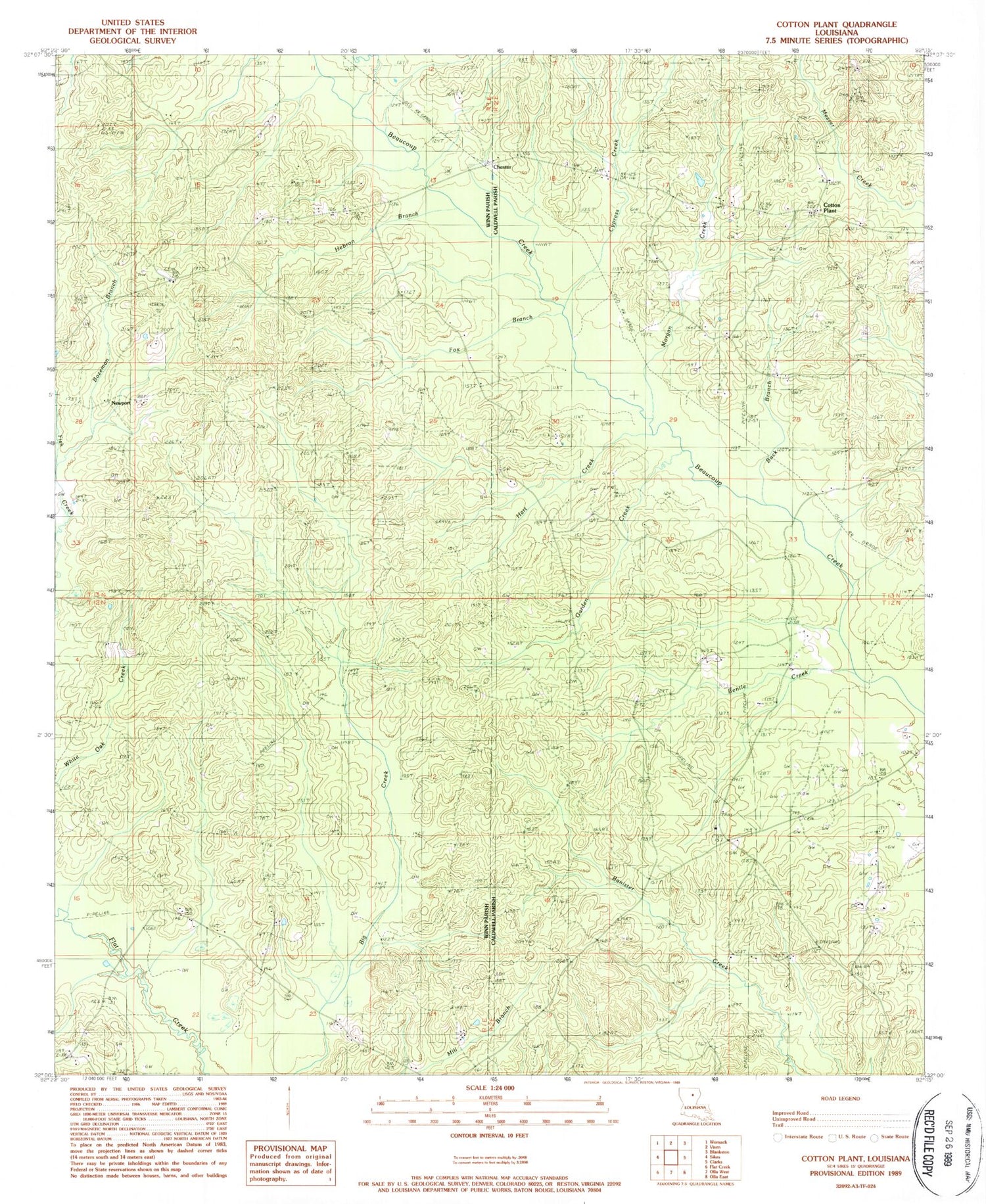 Classic USGS Cotton Plant Louisiana 7.5'x7.5' Topo Map Image