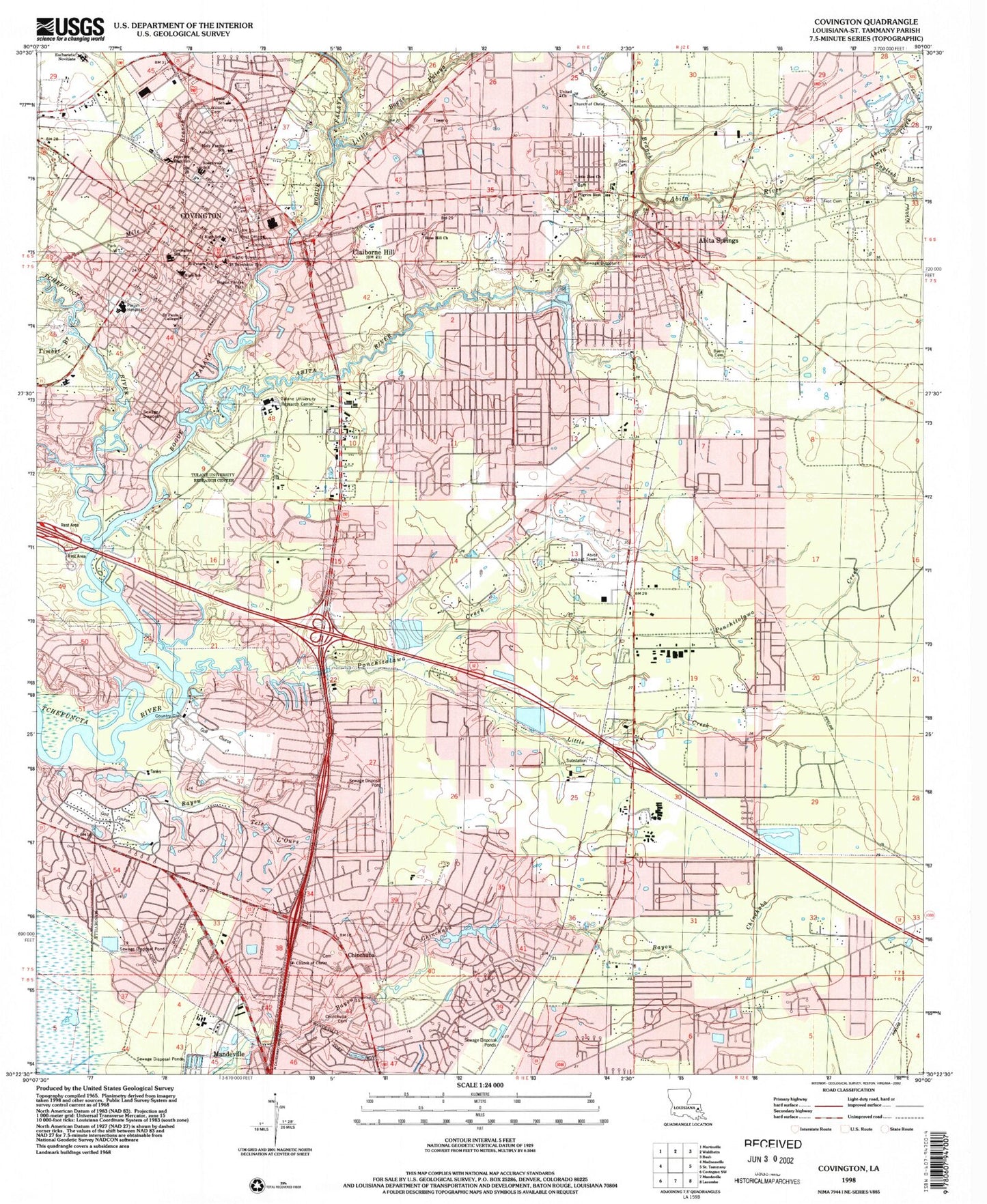 Classic USGS Covington Louisiana 7.5'x7.5' Topo Map Image