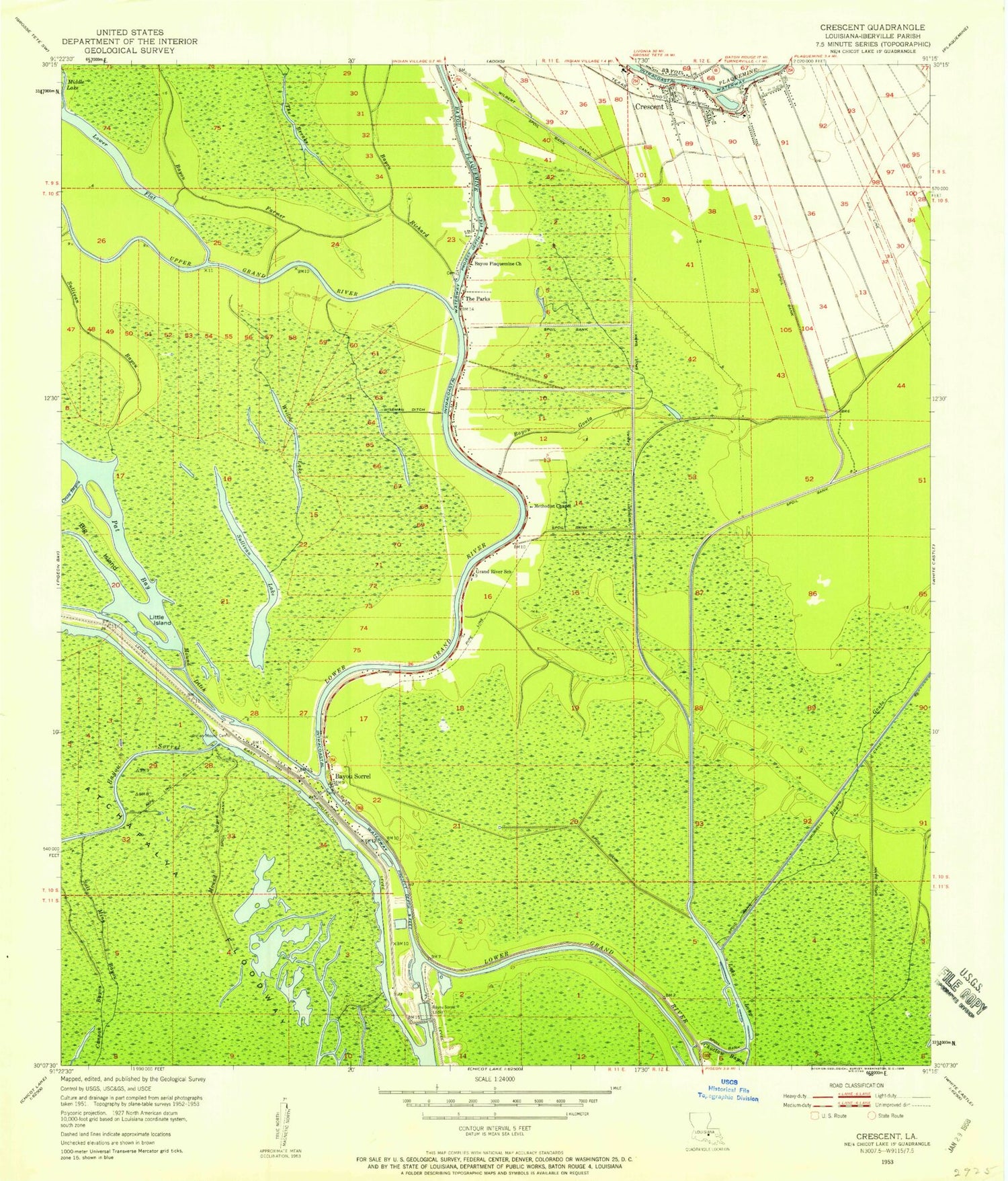 Classic USGS Bayou Sorrel Louisiana 7.5'x7.5' Topo Map Image