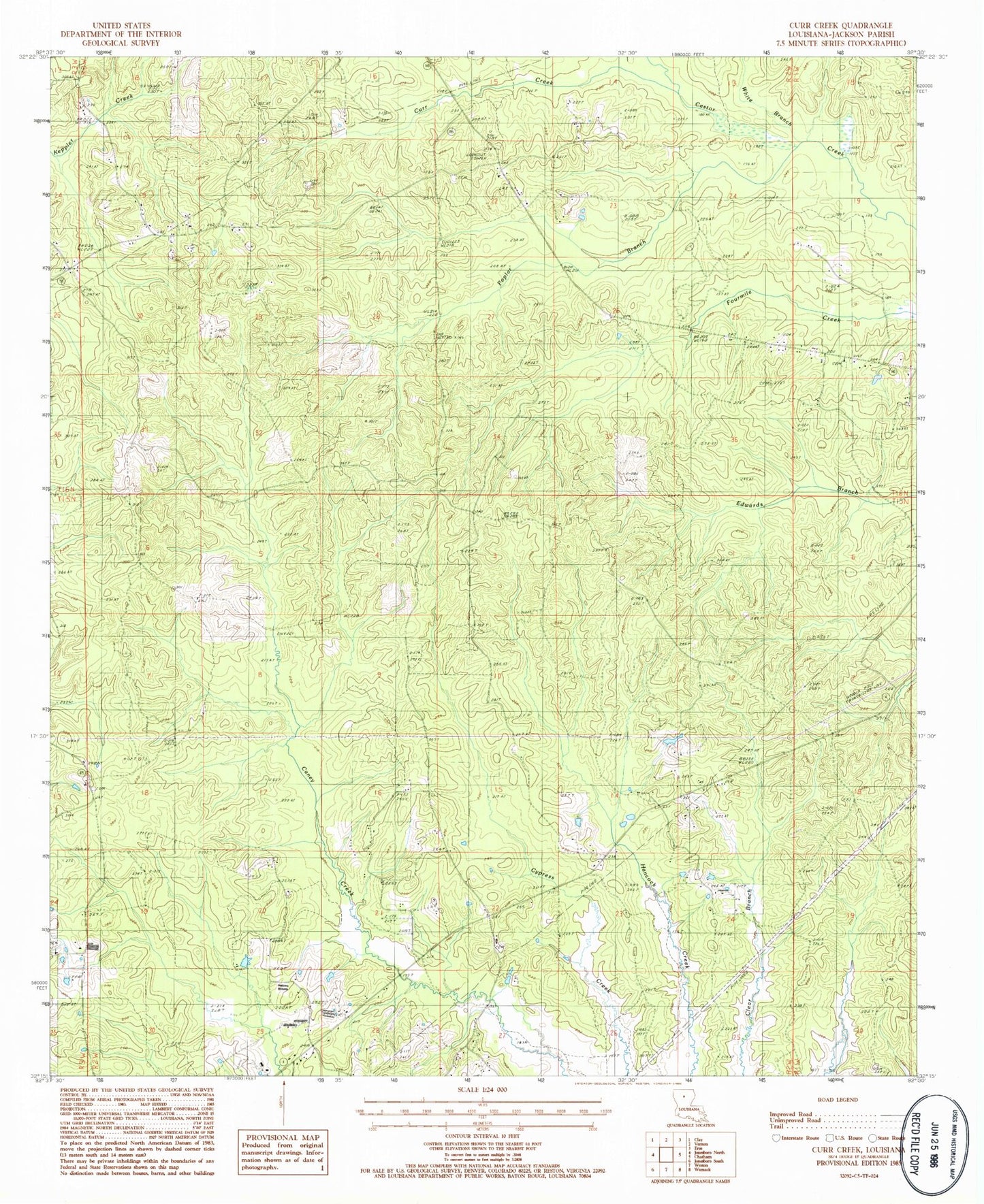 Classic USGS Curr Creek Louisiana 7.5'x7.5' Topo Map Image