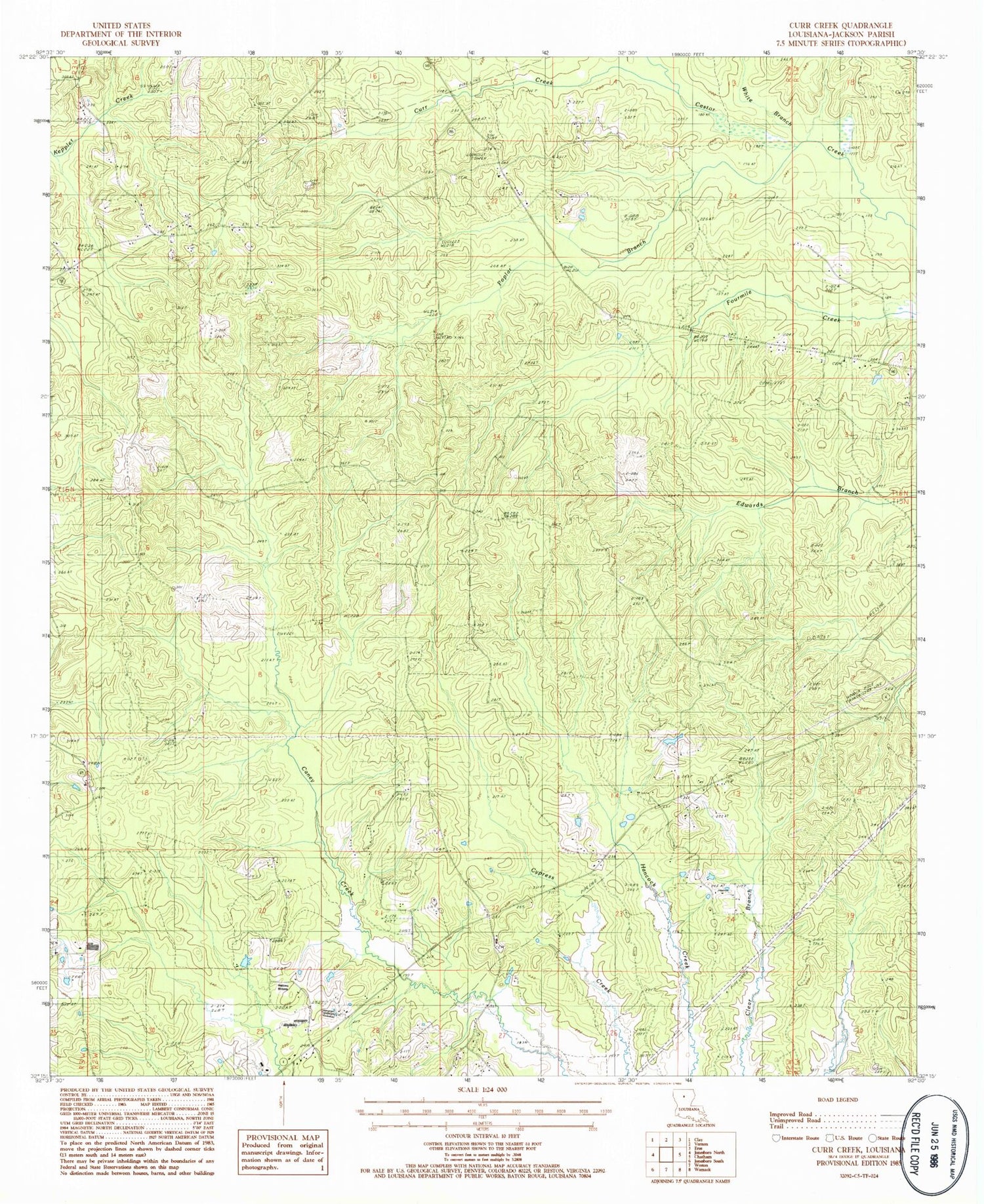 Classic USGS Curr Creek Louisiana 7.5'x7.5' Topo Map Image