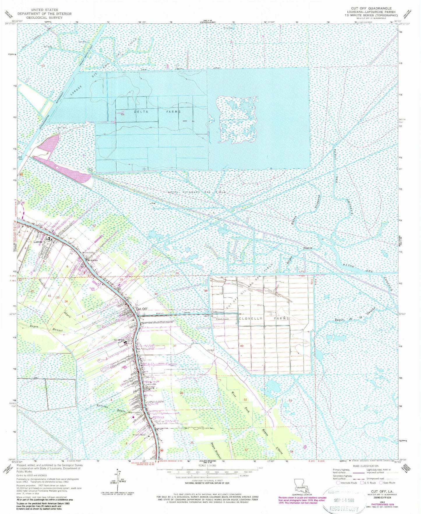 Classic USGS Cut Off Louisiana 7.5'x7.5' Topo Map Image